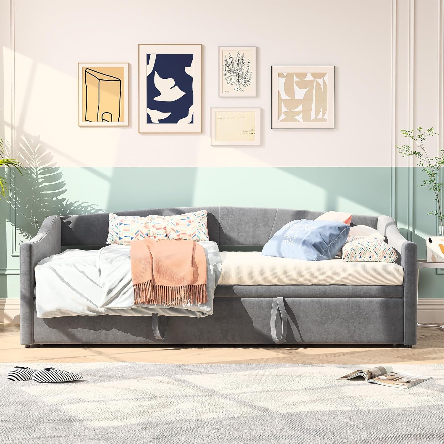 Schlafsofa 90/180 x 200 cm,Schlafsofa mit Bettkasten,Tagesbett Ausziehbar,Schlafcouch Ausziehbar Schlafsofa 200 cm Breit Bett Ausziehbar Zum Doppelbett,ohne Matratze (Grau-A, 90/180 x 200 cm)