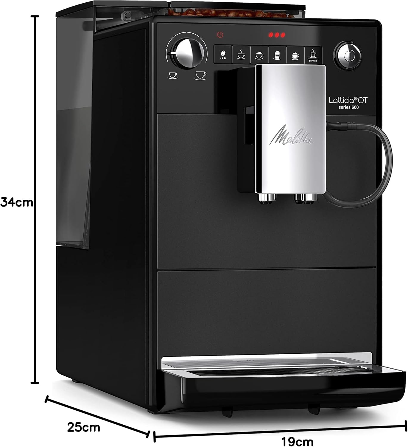 Melitta Latticia OT - Kaffeevollautomat mit Milchsystem, Kaffeemaschine mit Mahlwerk für z. B. Kaffee oder Cappuccino, silber/schwarz