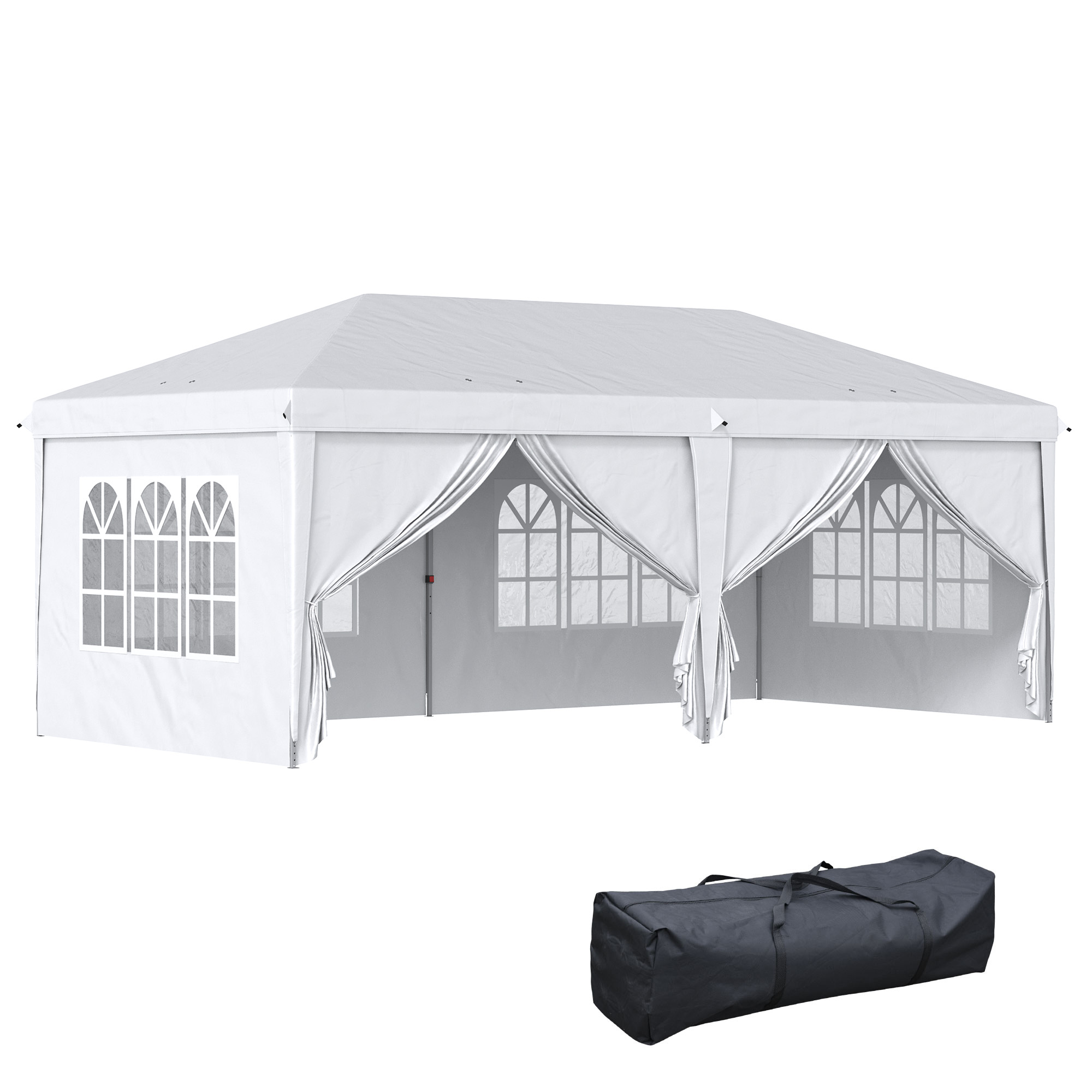 Outsunny Vouwtent van 6 x 3 m, verwijderbare zijwanden, grote ramen, deuren met ritssluiting, stalen frame, wit