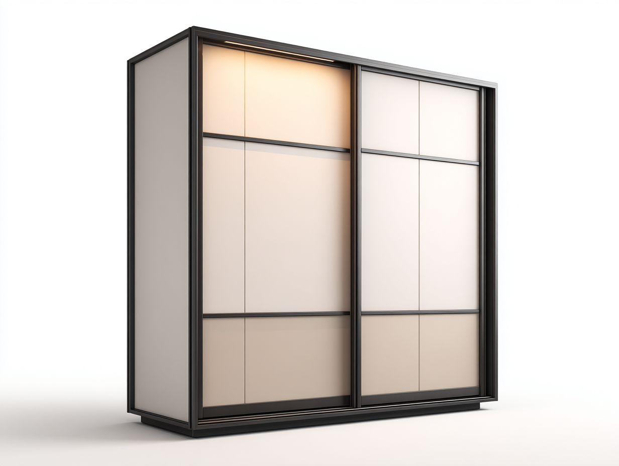 Kleiderschränke mit Schiebetüren-Aluminium-Glas-214 x 65 x 210 cm-Schwarz-Beige-Modernes Design