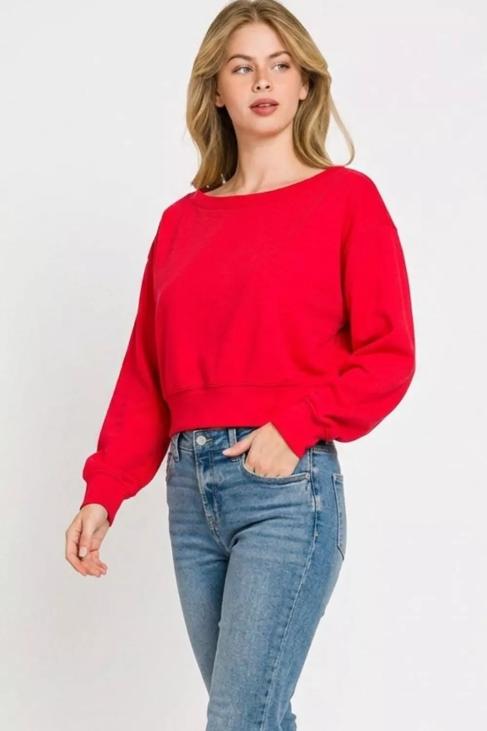 Zenana Scuba Cropped Boat Neck Pullover Sweatshirts