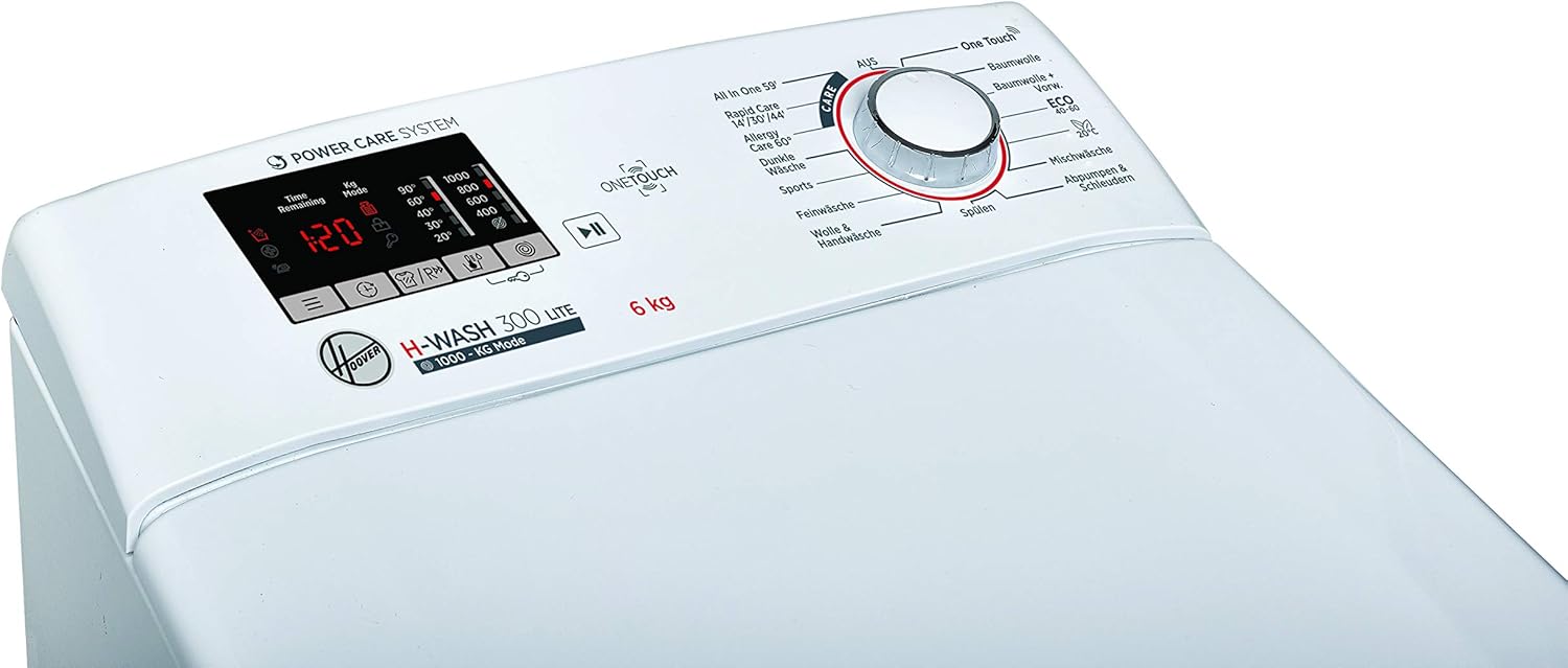 Hoover H-WASH 300 H3TC1062DACE/-84 Waschmaschine Toplader / 6 kg / 1000 U/Min/Power Care System/Gentle Touch Öffnungsmechanismus/All in One Programm/deutsche Bedienblende