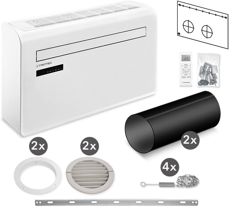 TROTEC Wandklimaanlage PAC-W 2650 SH – 4-in-1 Klimaanlage ohne Außengerät mit Heizfunktion, 2,6 kW Kühlleistung, WiFi-App-Steuerung, Inverter-Technologie, für Räume bis 34 m²