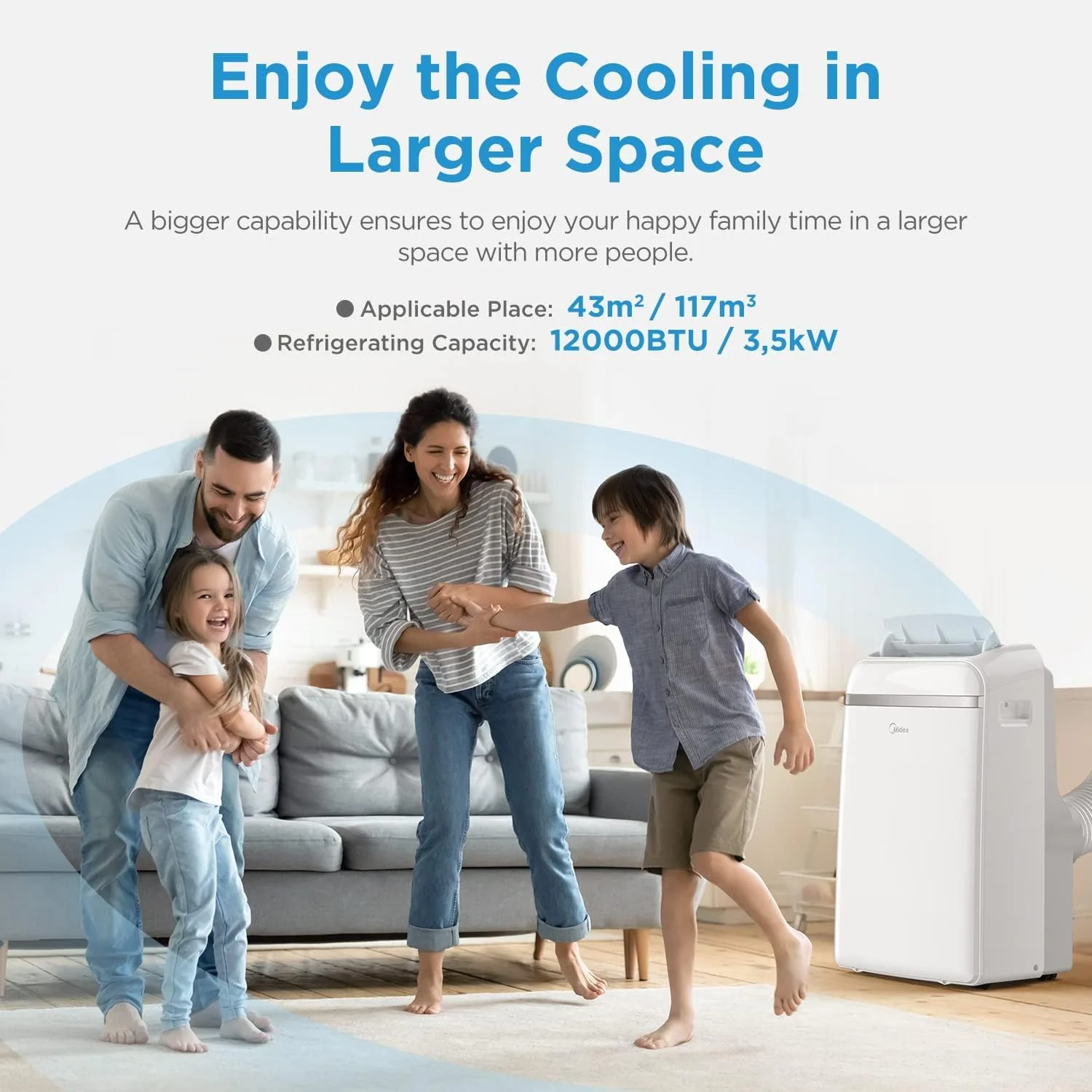 Midea Mobiele Airconditioner MPD-12CRN7, 12000 BTU 3,5kW, Koelen&Ventileren&Ontvochtigen, Ruimtegrootte tot 117m3(43�O), Mobiele Airco met Afvoerslang