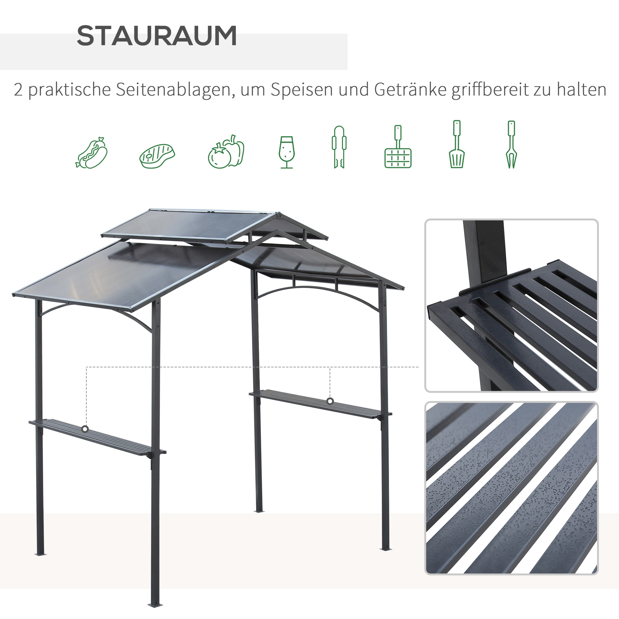 Outsunny grillpaviljoen met vlamvertragend dak