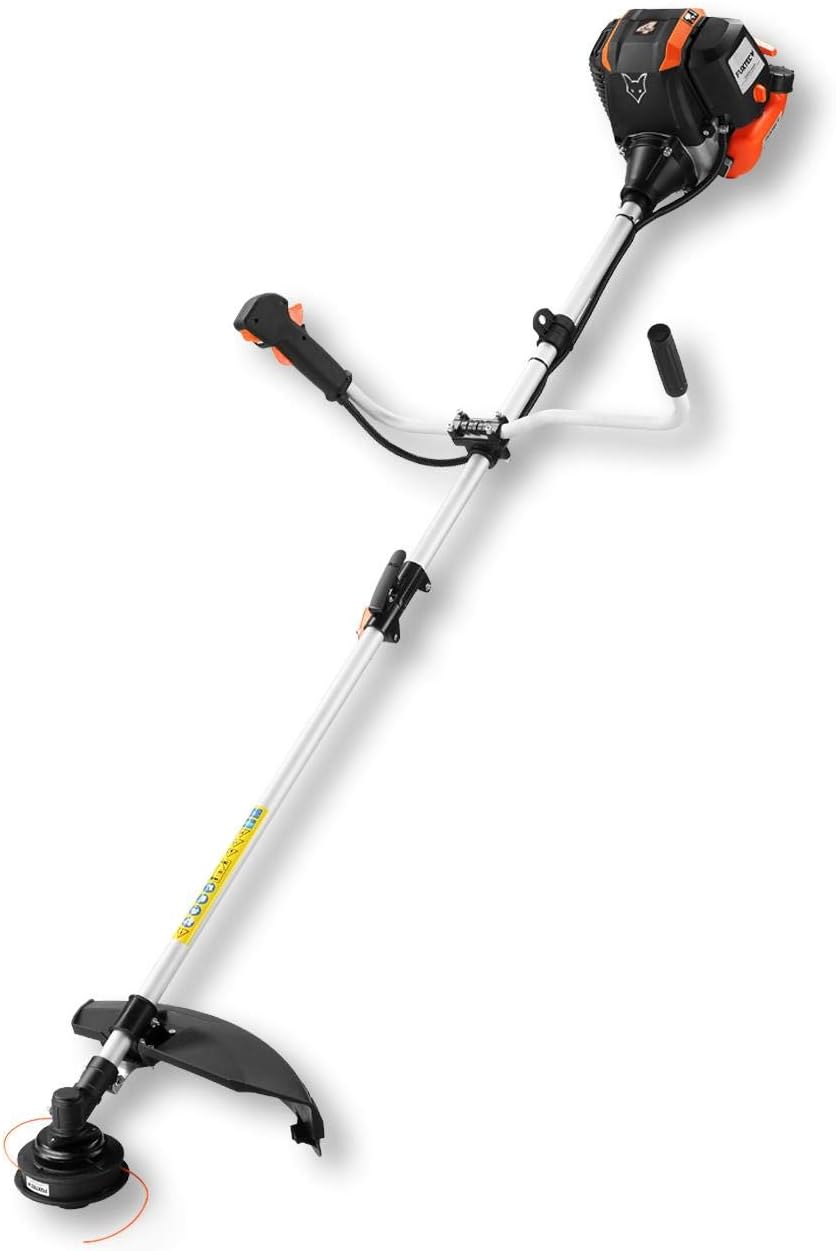 FUXTEC Benzin Motorsense FX-4MS142, Rasentrimmer mit 4-Taktmotor, 320 mm Schnittkreis, Geschwindigkeitsregler und Easy-Starter, inkl. Fadenspule/Profi-Tragegurt