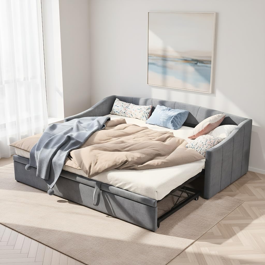 Schlafsofa 90/180 x 200 cm,Schlafsofa mit Bettkasten,Tagesbett Ausziehbar,Schlafcouch Ausziehbar Schlafsofa 200 cm Breit Bett Ausziehbar Zum Doppelbett,ohne Matratze (Grau-A, 90/180 x 200 cm)