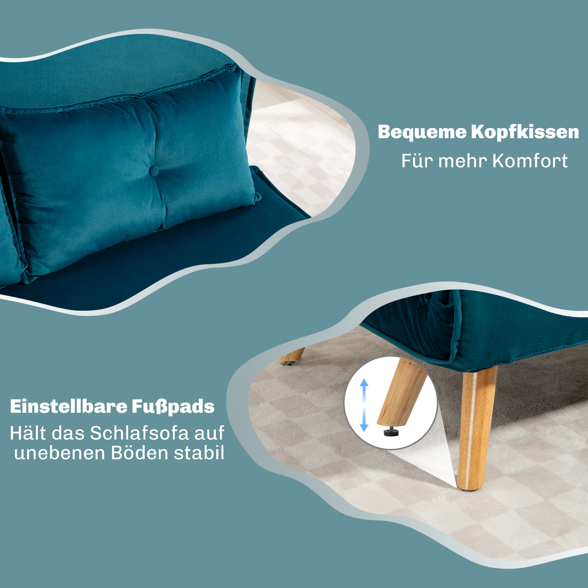 2-Zits Slaapbank, Bedbank, in Bed om te Toveren Couch, Verstelbare Rugleuning, Stofbekleding, Metalen Frame, Groen