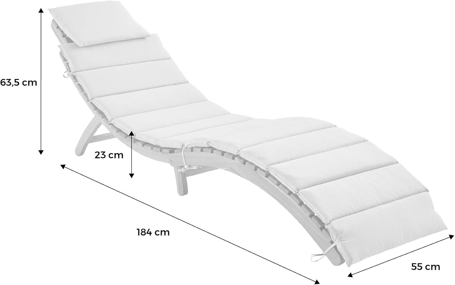 sweeek - 2er Set Liegestühle aus Akzazienholz Laure mit Polyesterkissen, 184 x 55 x 63,5 cm