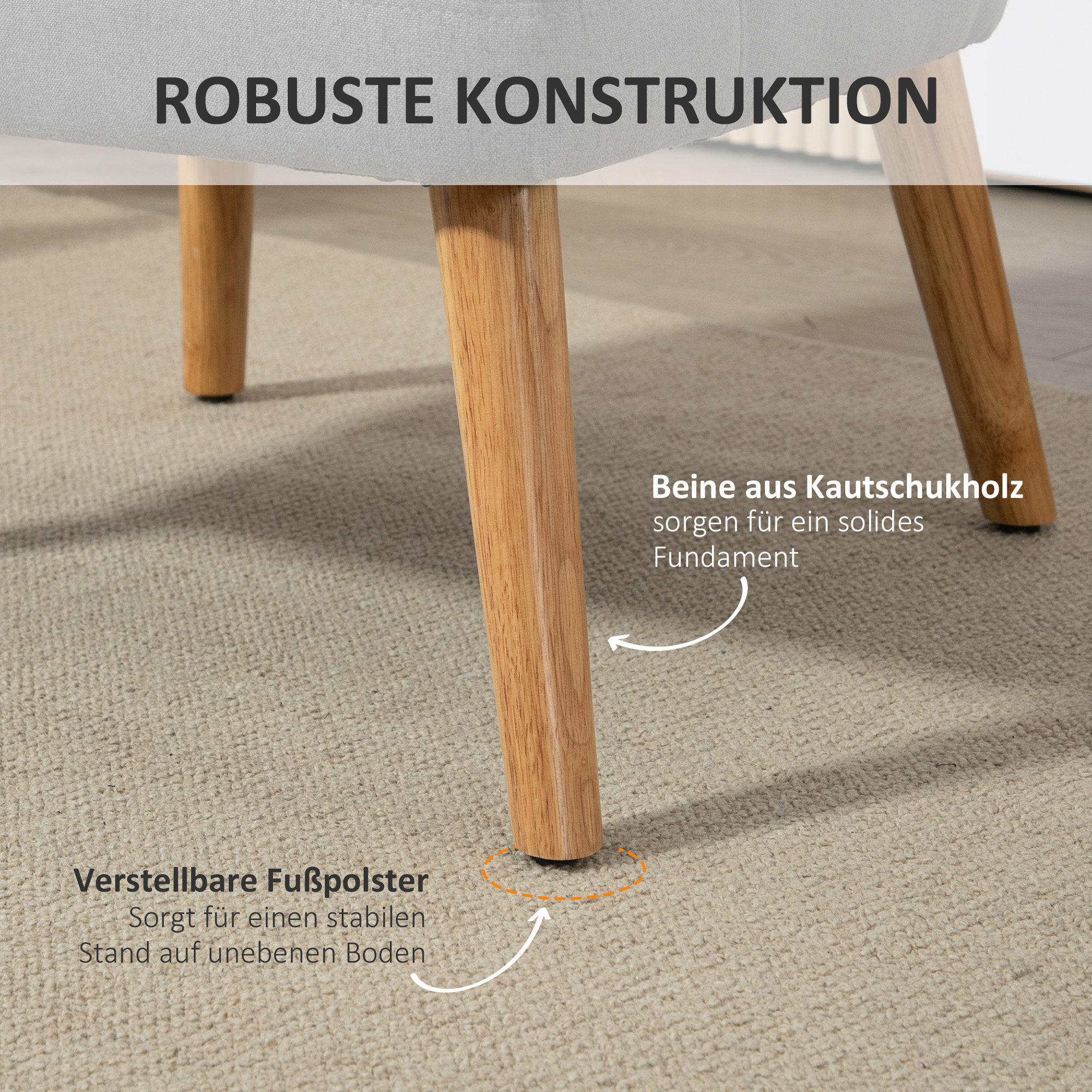 Accentstoel in Scandinavische stijl, fluweel, 25D-schuim, Hevea-houten poten, Beige, 63x69x79,5 cm