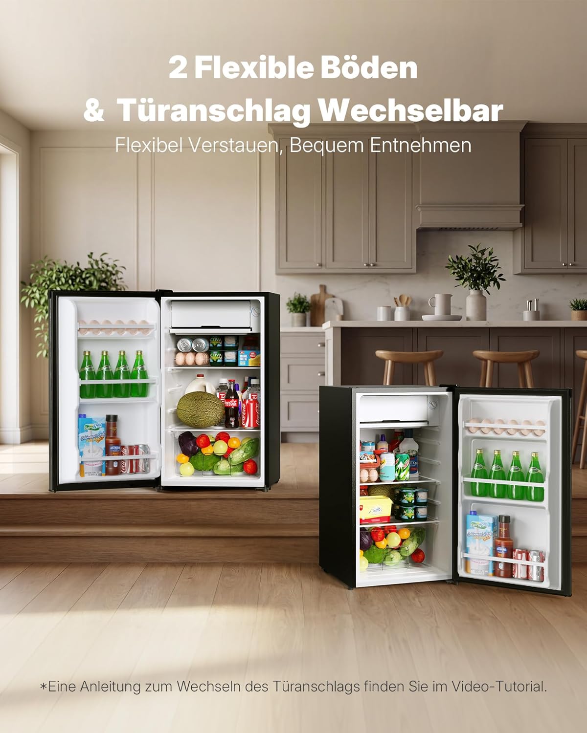 Upstreman 91L Kleiner Kühlschrank mit Schnellkühlfach, 5 Temperaturstufen (0-10℃), Energieeffizient, 41 dB Leiser Betrieb, Kompakt Geräumig für Studentenwohnheim/Büro, BR321-Silber