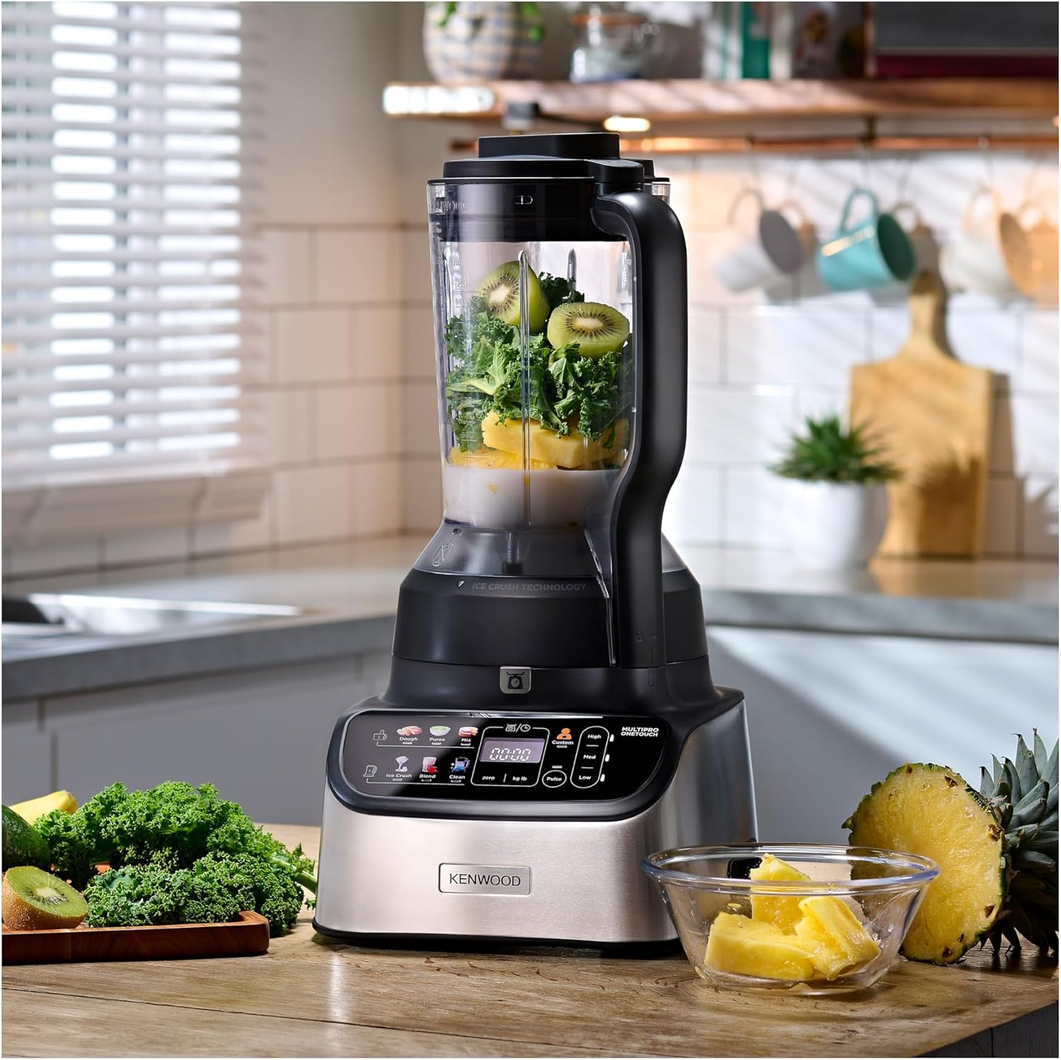 Kenwood MultiPro OneTouch FDM73.850SS – 3-in-1 Kompakt-Küchenmaschine & Mixer, 12 Zubehörteile, 6 Automatikprogramme, Variable Geschwindigkeit & Pulse-Funktion, Integrierte Waage, 1000 W, Silber