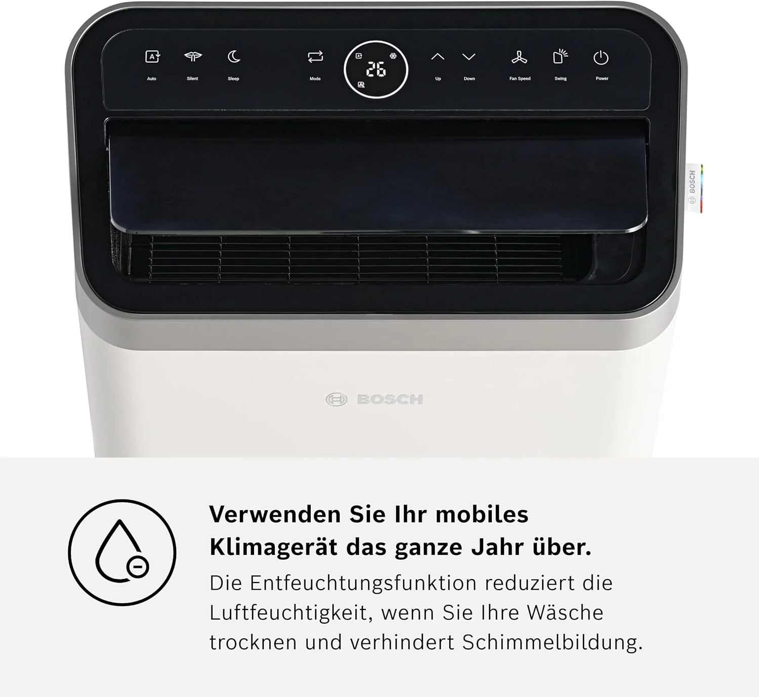 Bosch Cool 4000 Mobiele airconditioner - 3-in-1: Airconditioner, ontvochtiger, ventilator - 2,6 kW voor ruimtes tot 35 m2 - Met automatische modus, stille modus & slaapmodus