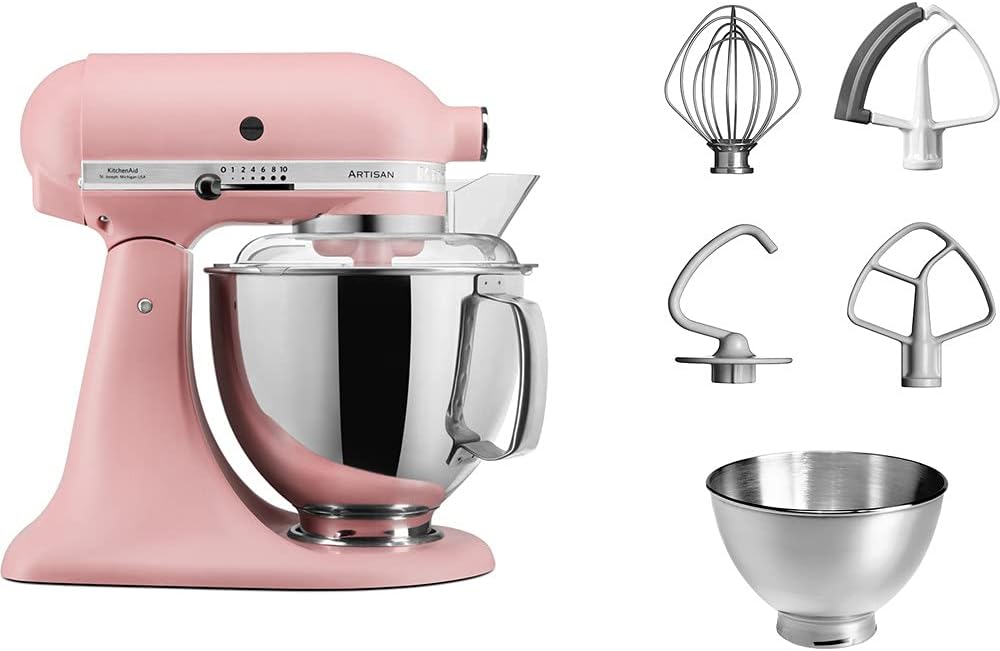 KitchenAid Küchenmaschine I Artisan I Kippbarem Food Processor I Teigknetmaschine mit 5 Zubehör | 2 Schüsseln aus Edelstahl | 4.8 L | Schwarz