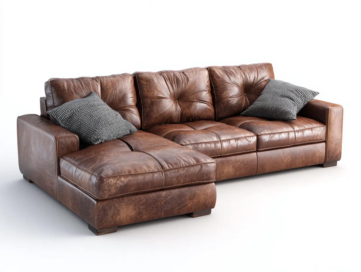 Ecksofa-Leder-Holz-249 x 161 x 86 cm-Braun-Vintage Wohnstil