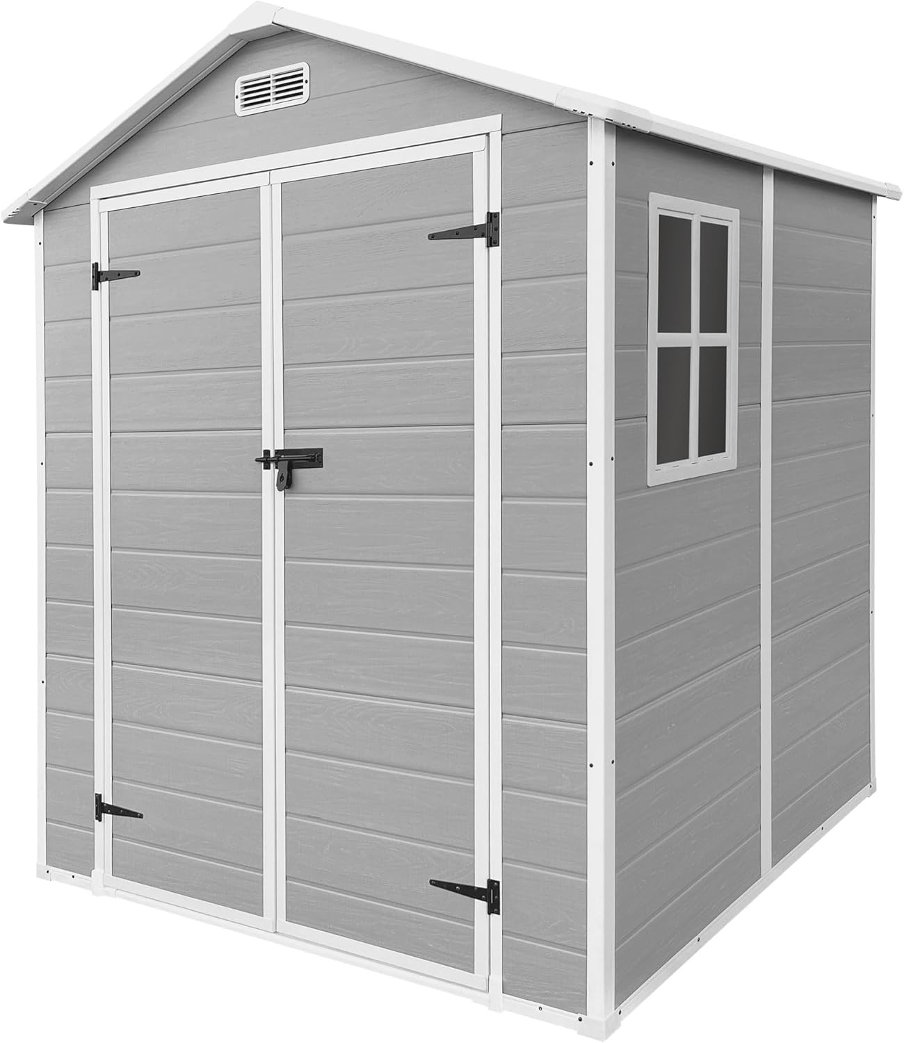 ECD Germany Gartenhaus Kunststoff mit Boden, Gerätehaus wetterfest, 5m³, 151x182x220 cm, Hellgrau, Geräteschuppen mit Satteldach, Fenster, Doppeltür & Belüftung, Gartenschuppen, Outdoor Aufbewahrung