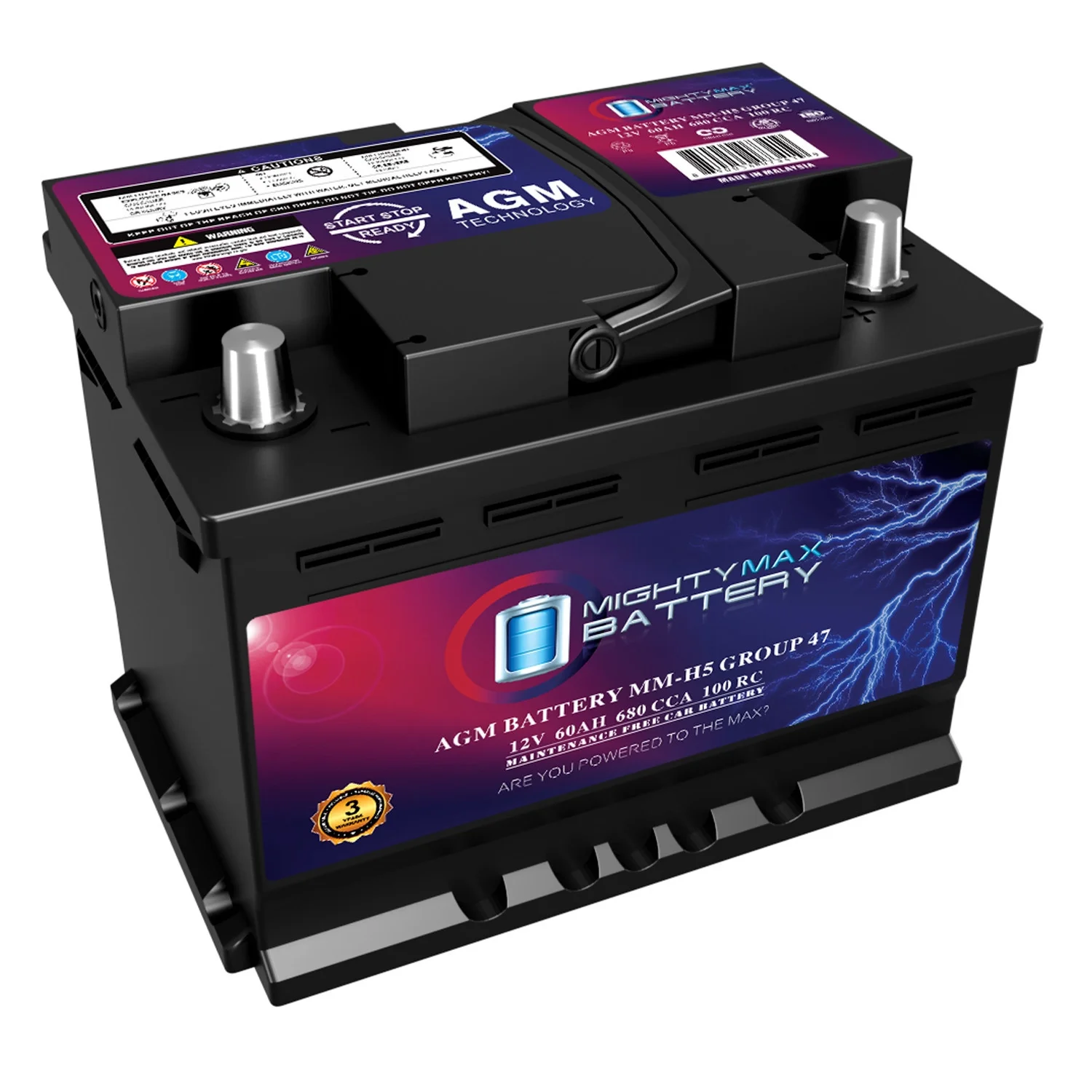 2025 Vervangende Batterij MM-H5 Groep 47 12V 60AH 100RC 680CCA Compatibel met Mazda CX-5 22