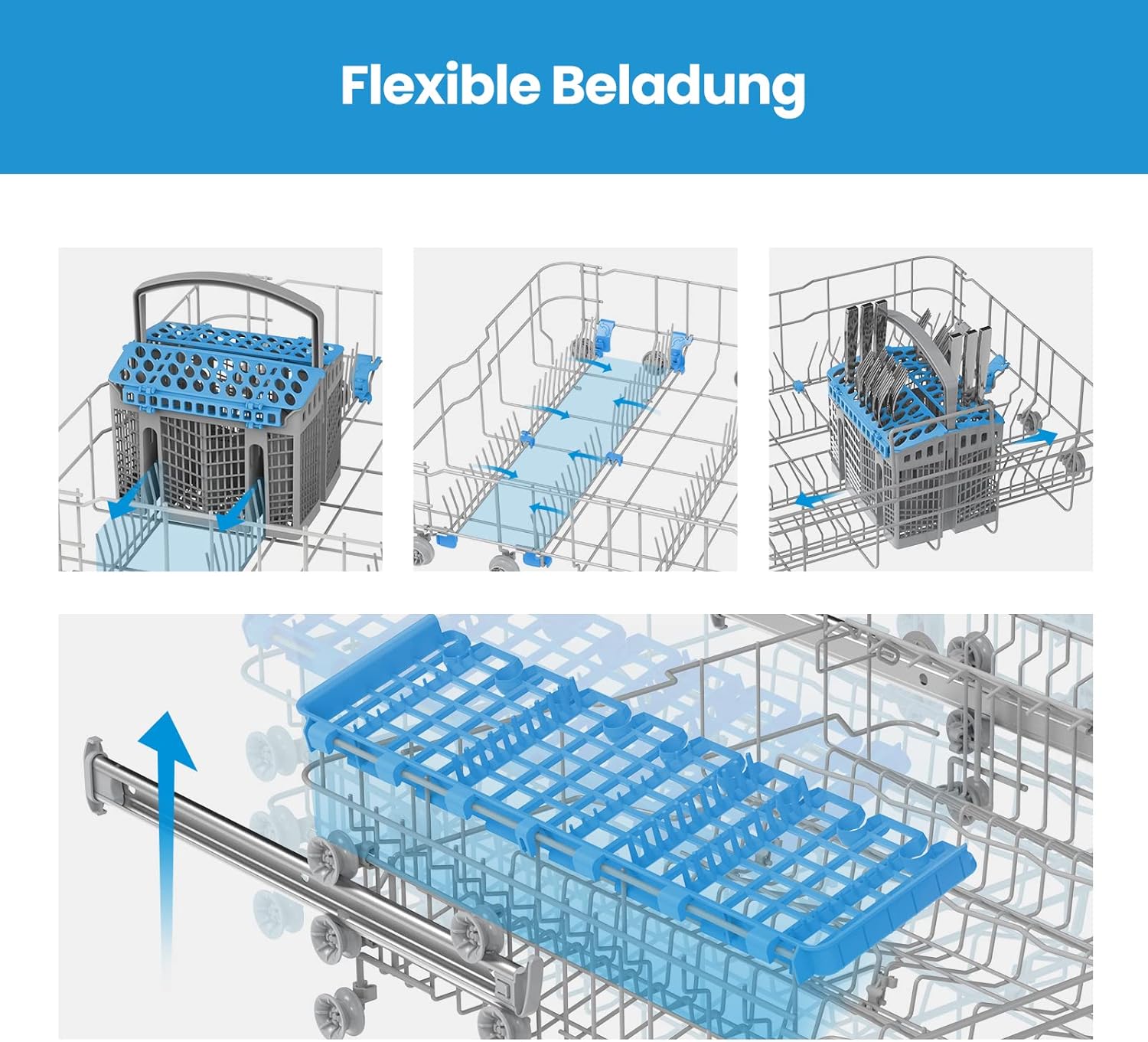 Midea Geschirrspüler Unterbau MDWEU1435XSS-W, 14 Maßgedecke, Spülmaschine 60 cm Teilintegrierbar mit WIFI, Extra Trocknung, 7 Programme, 47dB, 0-24h Startzeitverzögerung, Inox