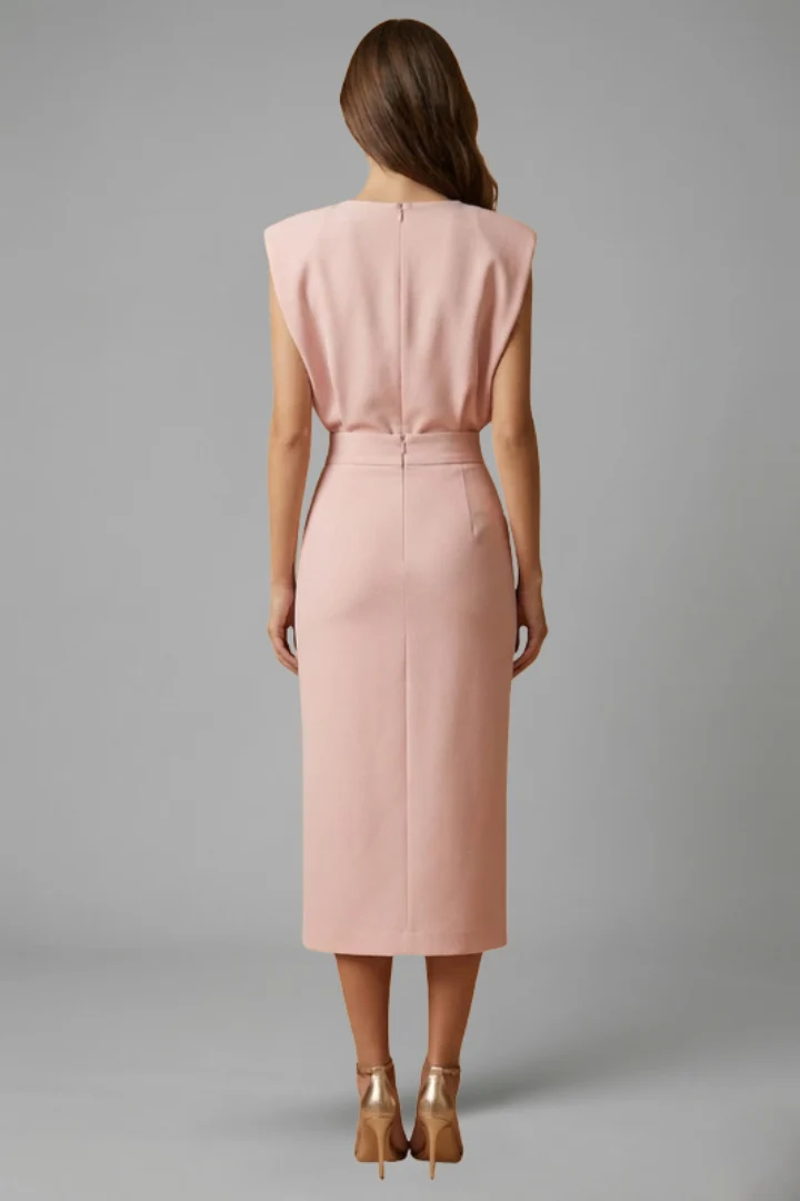 Damen Midikleid mit Rundhalsausschnitt und seitlichem Schlitz | ?rmelloses Kleid mit Knopfleiste und tailliertem Schnitt