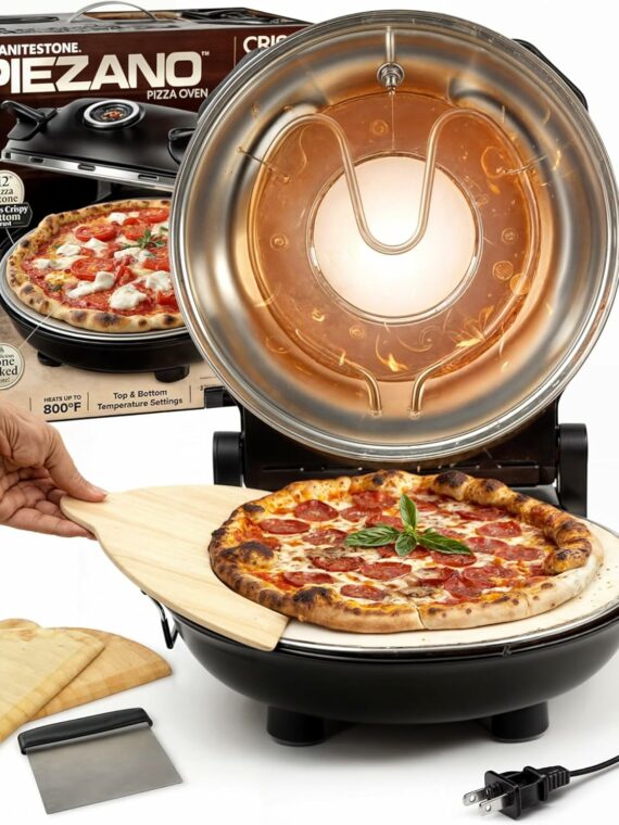 PIEZANO Crispy Crust Pizza Oven by Granitestone  ?Electric Pizza Oven Indoor Portable  12 Inch Indoor Pizza Oven Countertop  Pizza Maker Heats up to 800?F for Stone Baked Pizza at Home As Seen on TV