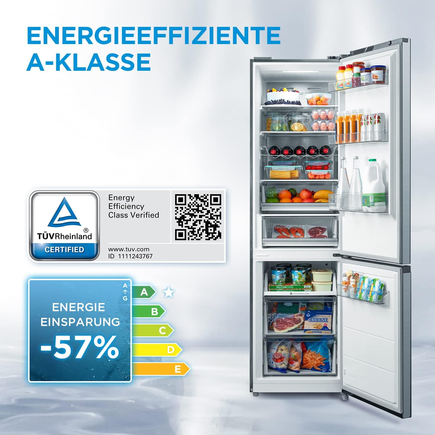 Midea MERB276FGE02A Fridge/Freezer Combination, 180 cm Height, NoFrost, Double Control, Super Cooling Function, 219 kWh per Year, Fridge Capacity 199 L, 71 L Freezer Capacity