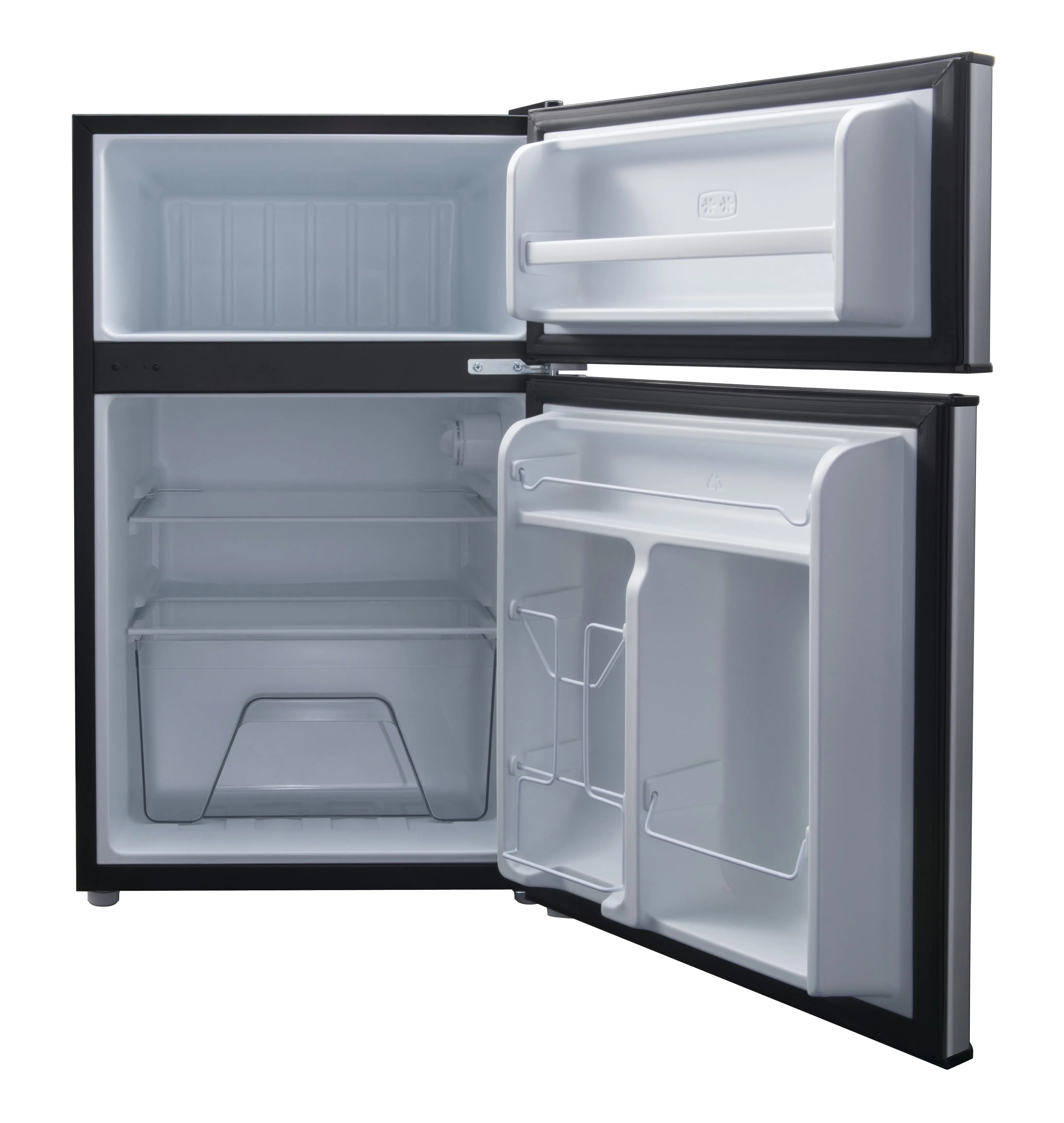 Galanz 3,1 Cu Ft Mini Koelkast met Twee Deuren en Vriezer, Roestvrij Staal, Estar, Nieuw