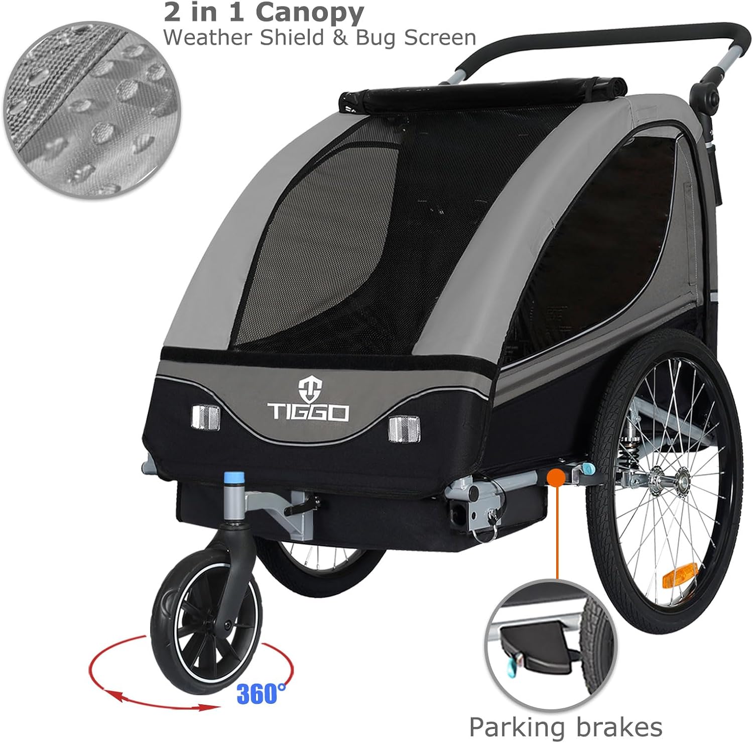 Tiggo S2 Kinderanhänger mit Federung Jogger 2 in 1 Kinder Buggy fahrradanhänger Anhänger 360° Drehbar