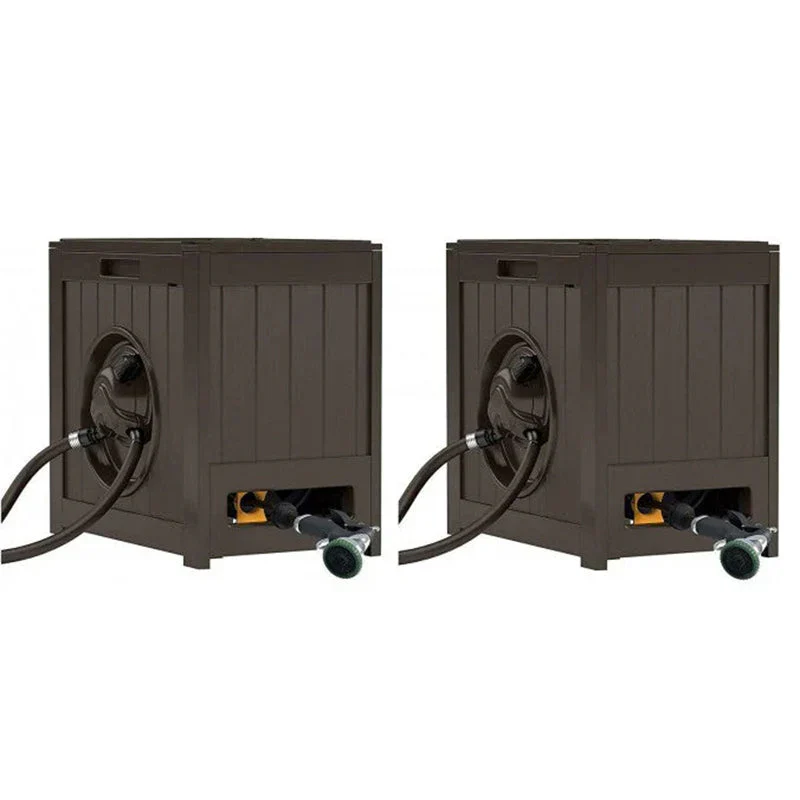 125′ Aquawinder Auto Rewind Water Powered Yard Hose Reel, Java (2 Pack)
