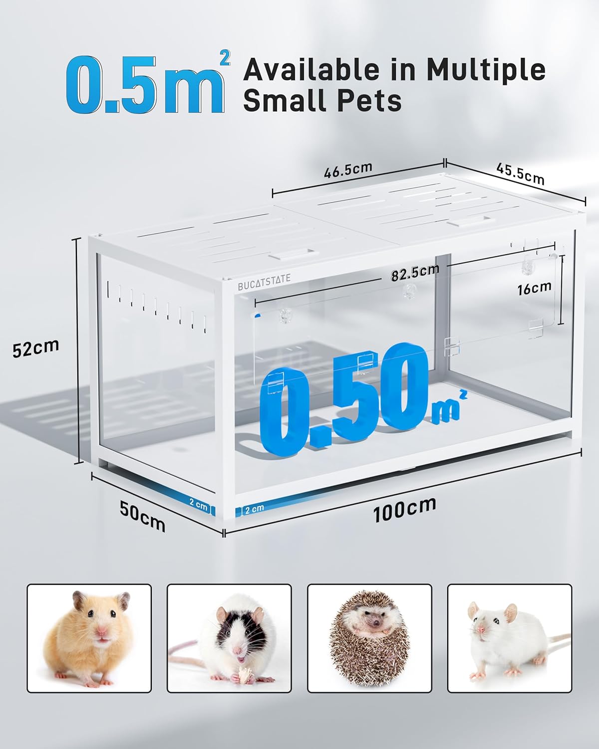 BUCATSTATE Hamsterkäfig 3,0: Metall Rattenkäfig Kleintierkäfig Groß Stapelbar mit Einfacher Montage 120L x 60W x 62H cm für Nager, Mäuse, Zwerghamster (0,72m², Weiß)