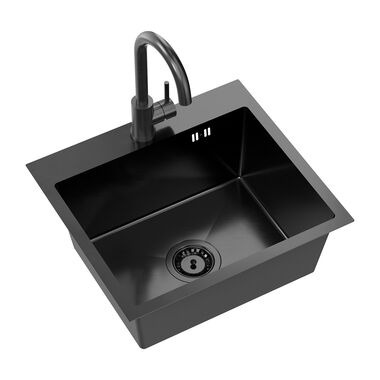 Zlewozmywak stalowy Midi Basic z baterią, czarny, 500 x 450 x 200 mm