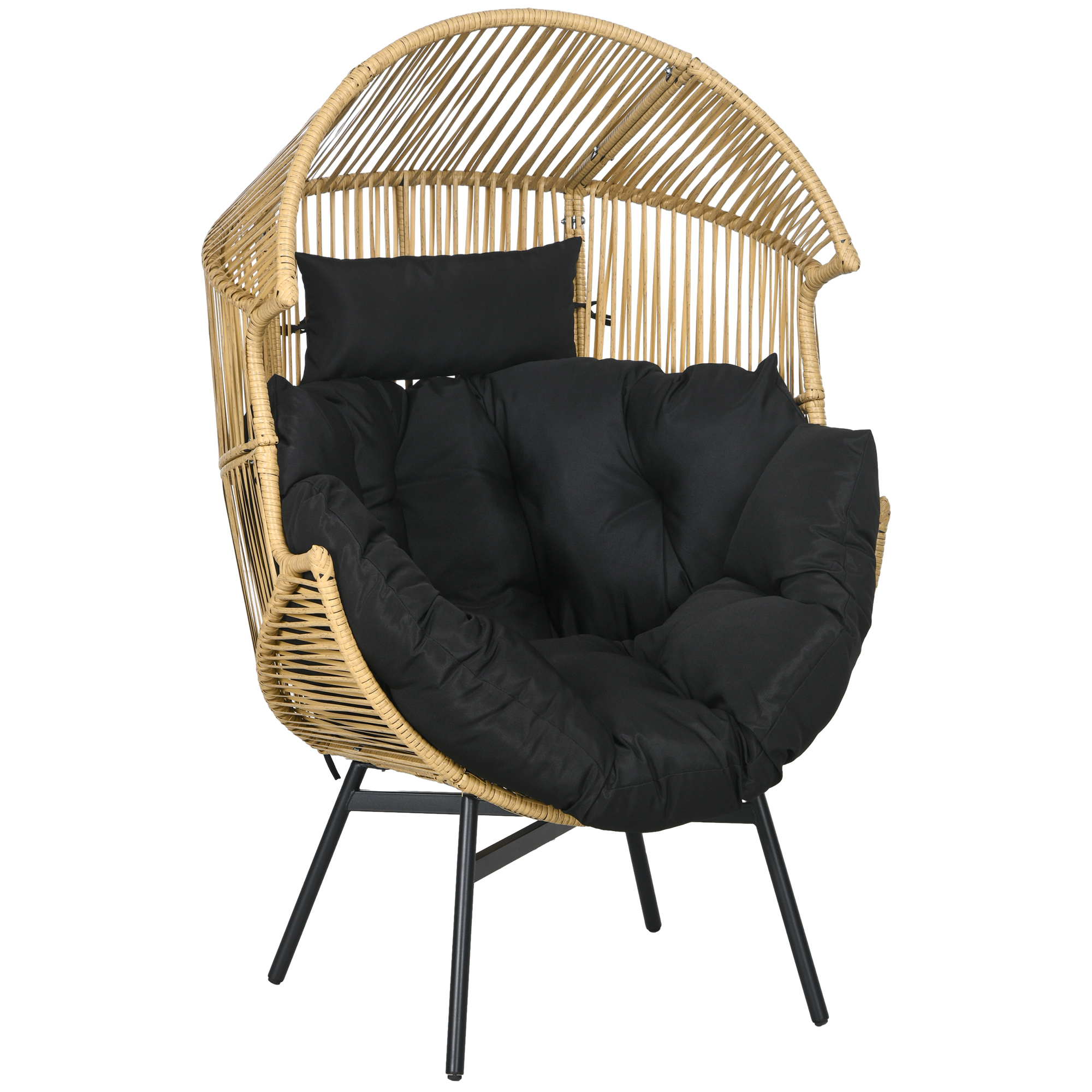 Rotan Stoel Buitenshuis Tuinstoel, PE-Rotan, 89 cm x 75 cm x 143 cm, Natuur + Zwart