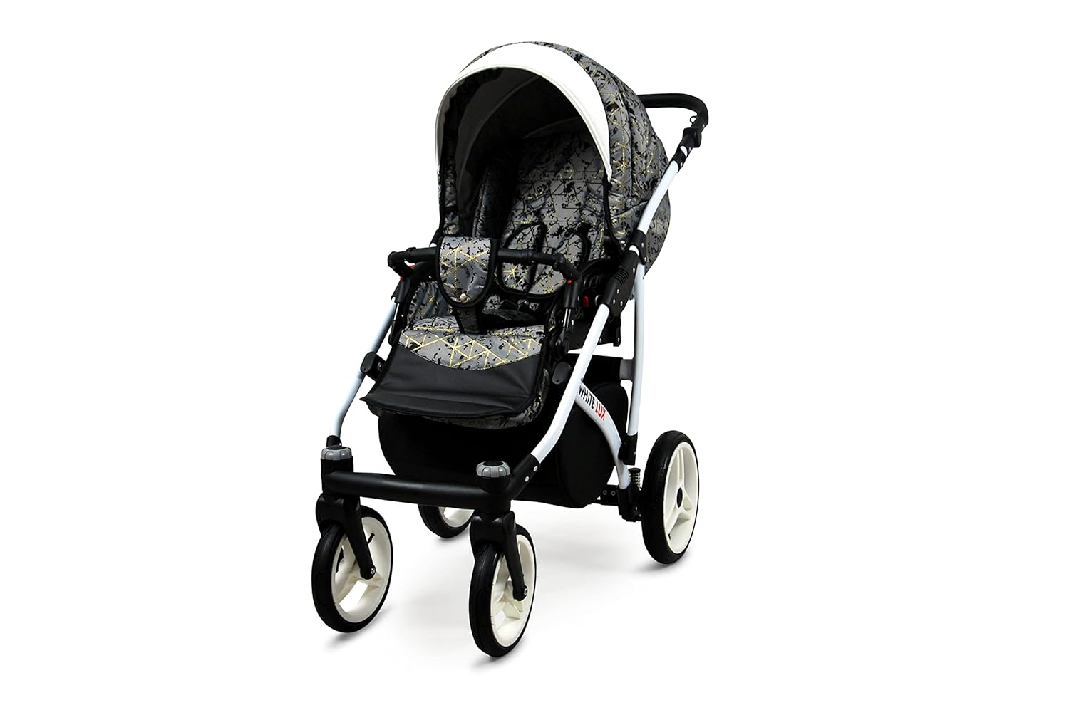 BabyLux® Bambimo Kinderwagen Set 3 in 1 - White Lux - incl. Babywanne, Buggy Sportsitz, Auto-Babyschale - Autositz - Kinderwagenset - Kombikinderwagen mit Wickeltasche, Regenschutz usw.