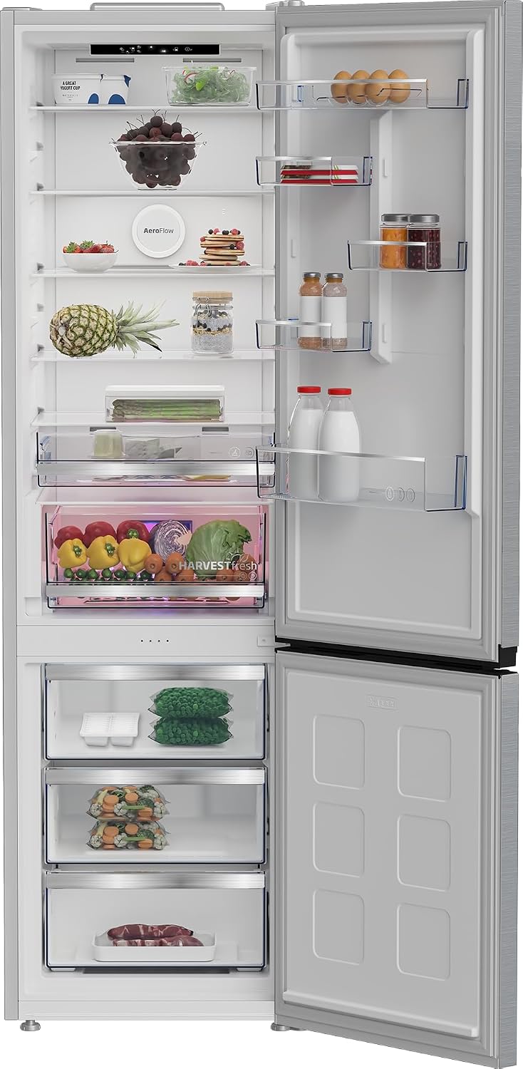 Beko Kühl- Gefrierkombination B5RCNA416HXB, 415 Liter Nutzinhalt, 203,5 cm hoch, Wechselbarer Türanschlag, 297 l Kühlen, 118 l Gefrieren, 3 Gefrierschubladen, 35 dB, Manhatten Gray