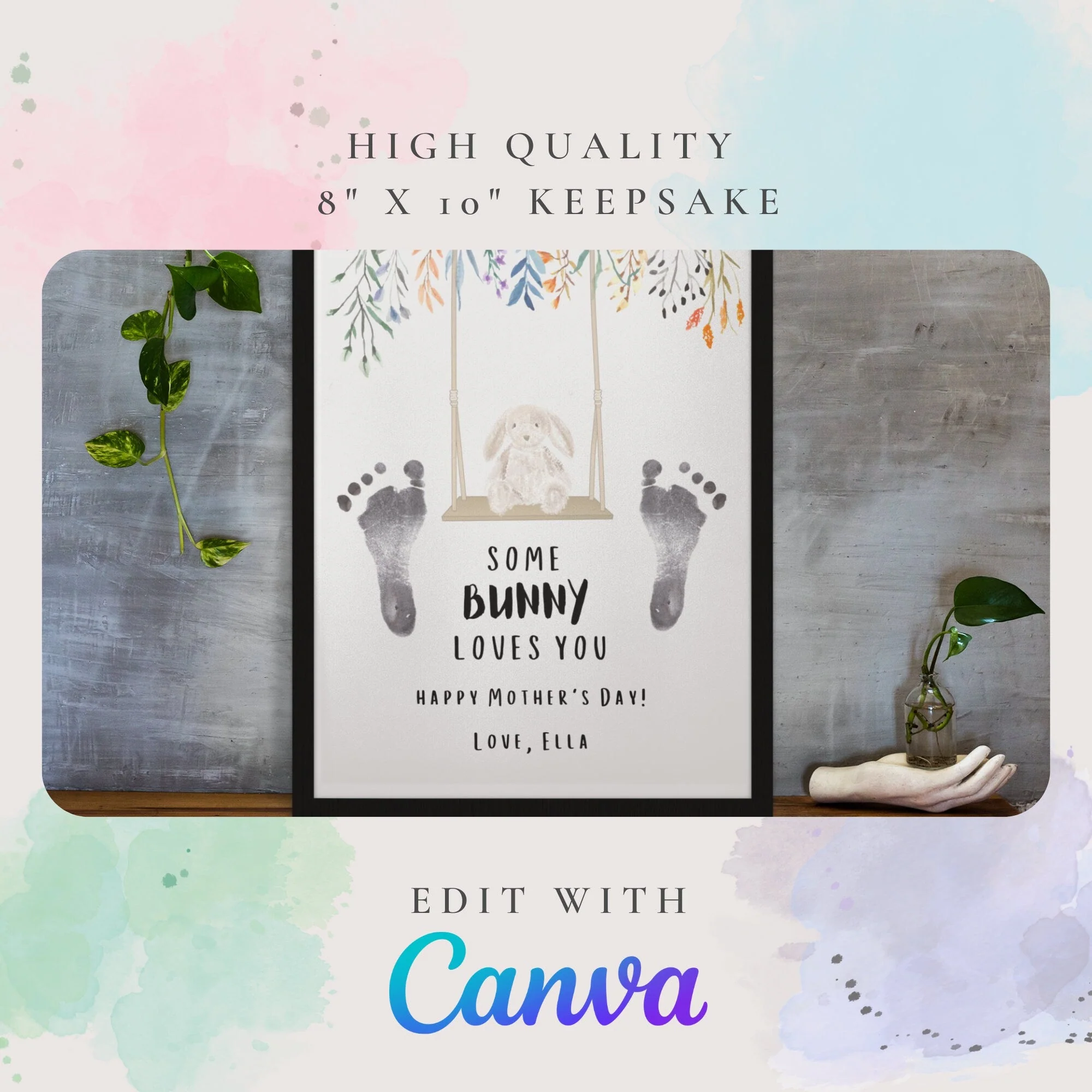 Mother's Day Footprint Keepsake, Mother's Day Gift Baby Print, Some Bunny Loves You, Bunny Print, Printable Bunny Footprint Craft