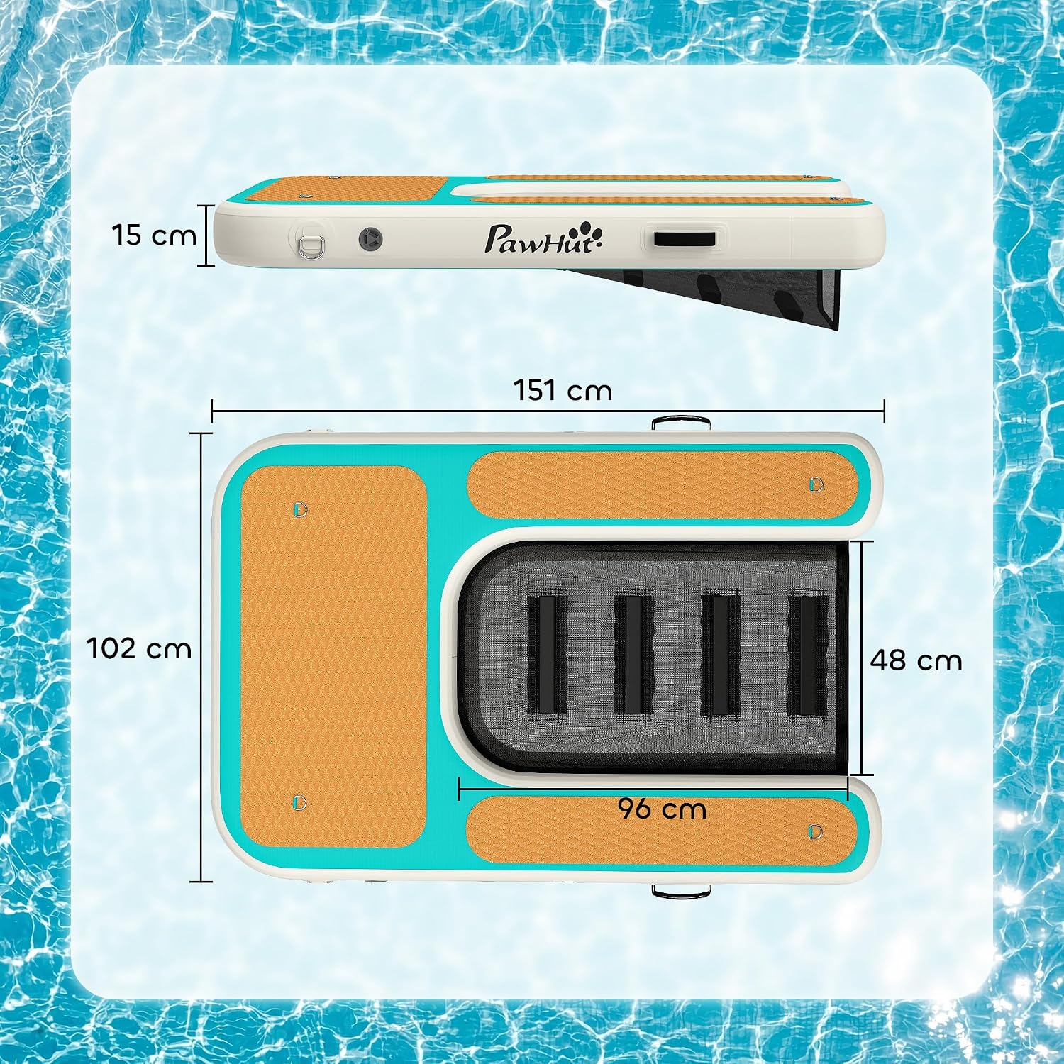PawHut Aufblasbare Hunde Wasserrampe Hunderampe Pool 151x102 cm Tragbares Hundeboot mit Rutschfester Eva-Oberfläche Schwimmende Dock Leiter für große Hunde bis 100kg Schwimmleiter für Pool Boot Seen