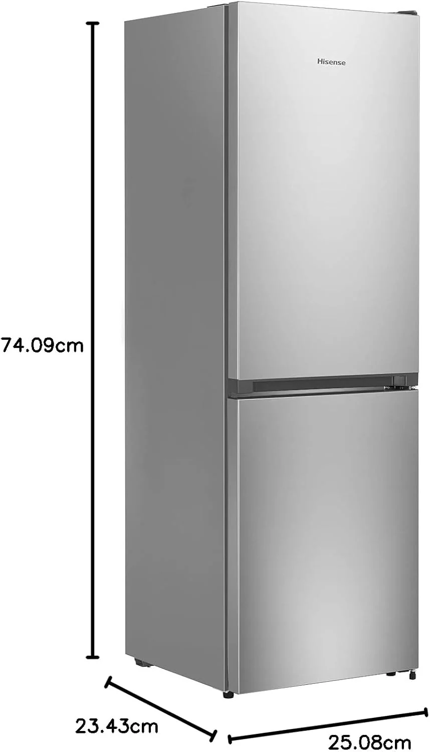 Hisense RB327N4ADD Koelvriescombinatie, EEK D, Total NoFrost, Verwisselbare Deurscharnieren, Flessenrek, 171 Liter Koelgedeelte, 85 Liter Vriesgedeelte, Roestvrijstalen look