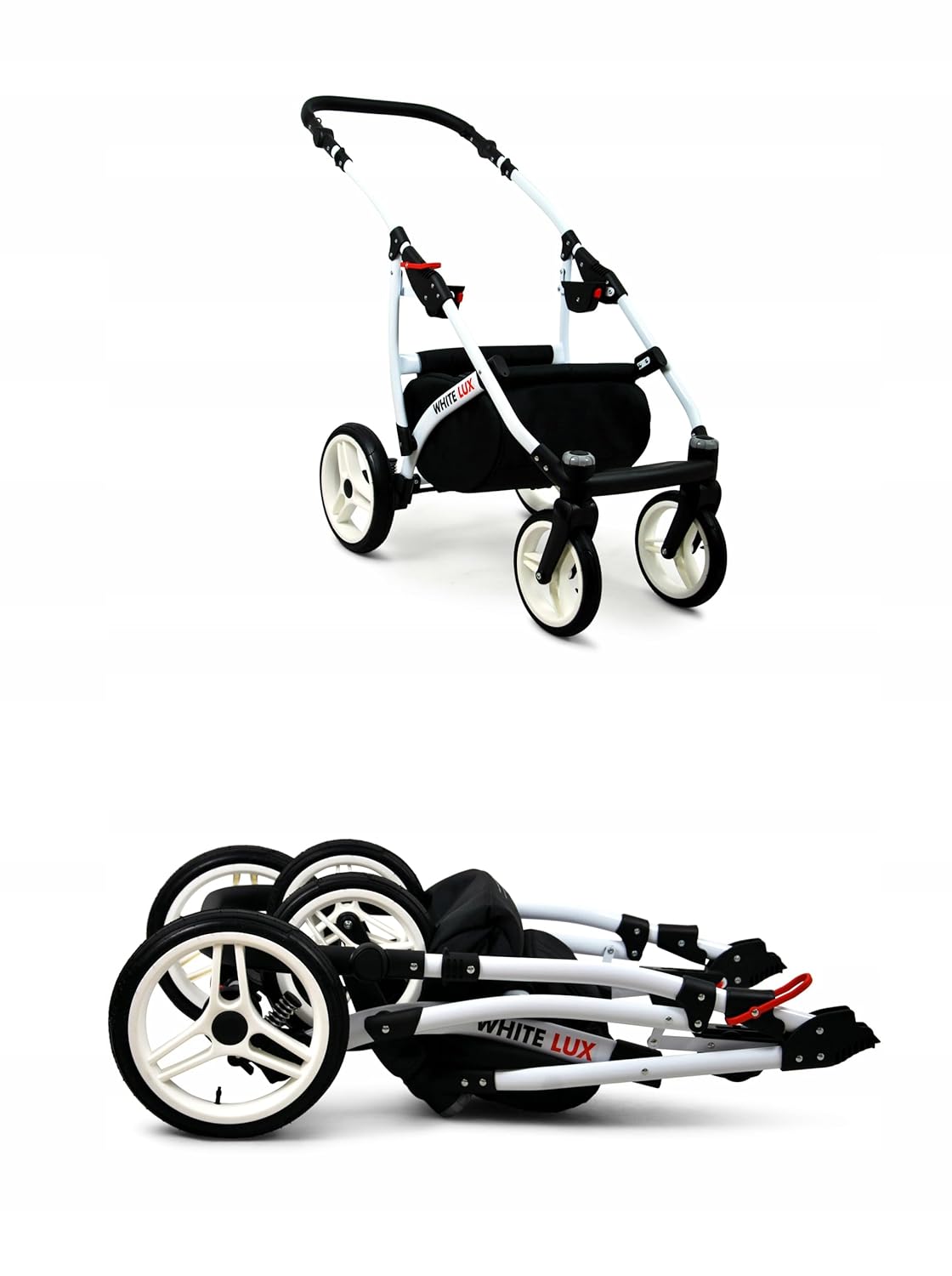 BabyLux® Bambimo Kinderwagen Set 3 in 1 - White Lux - incl. Babywanne, Buggy Sportsitz, Auto-Babyschale - Autositz - Kinderwagenset - Kombikinderwagen mit Wickeltasche, Regenschutz usw.