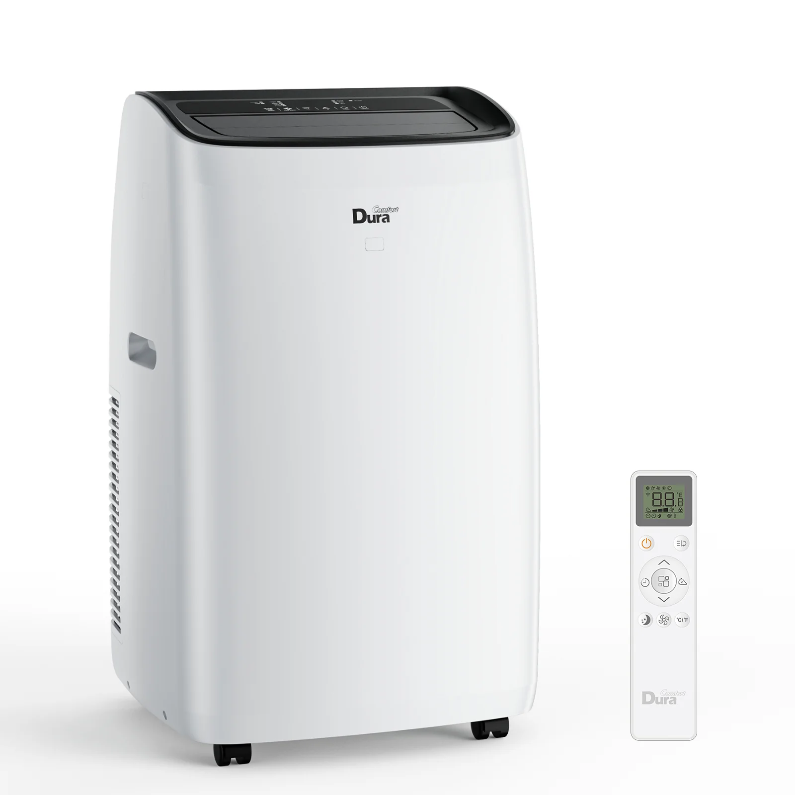 Climatiseur portable DuraComfort 2025 – Climatiseur, chauffage, déshumidificateur et ventilateur – 14 000 BTU (ASHRAE) / 10 400 BTU (SACC) – Jusqu’à 450 pi² – Blanc