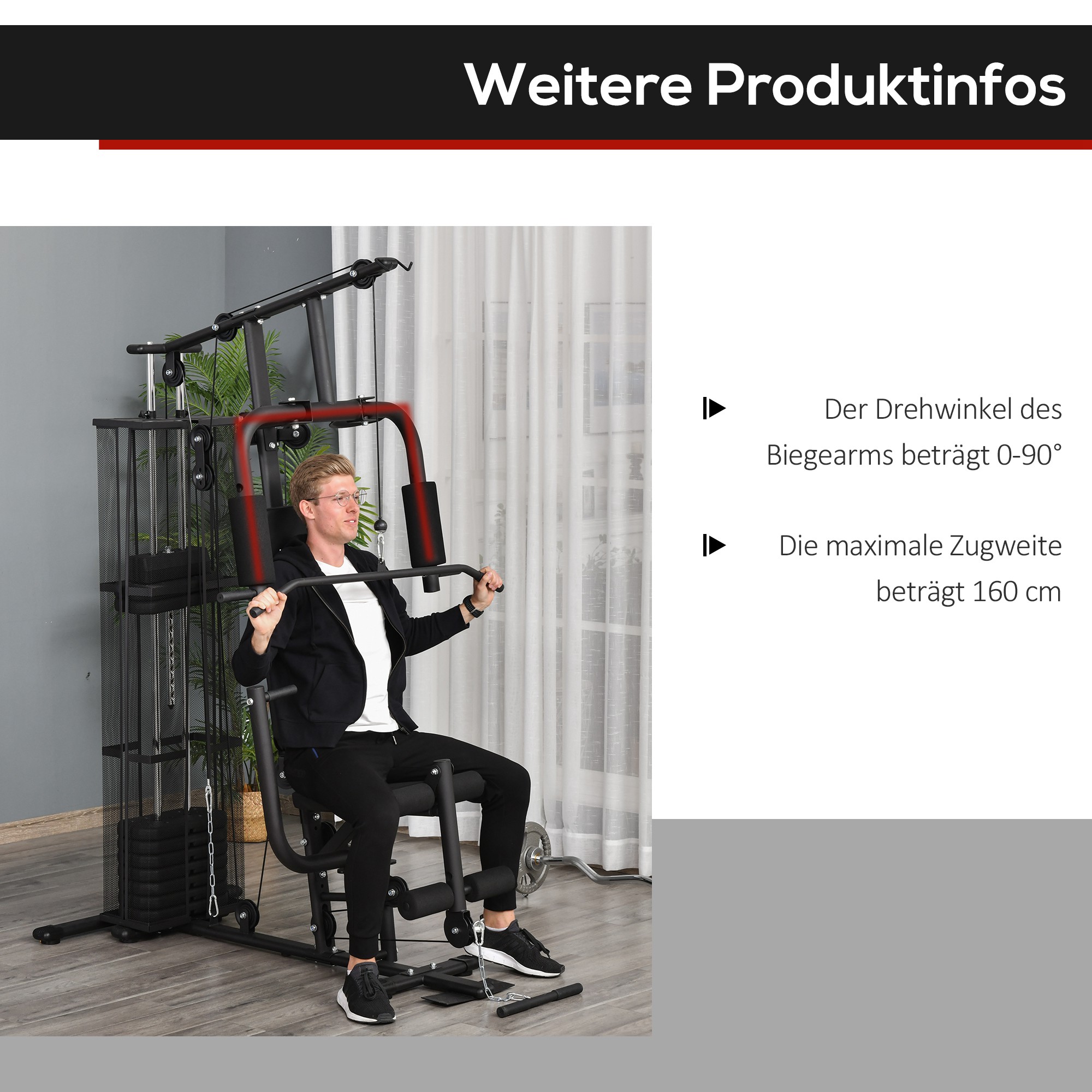 Gym Krachtstation Fitnessstation Multigym Fitnesscentrum Fitnessapparatuur incl. gewichten Latzug Beincurl Metaal PU-kunstleer zwart 150 x 110 x 210 cm