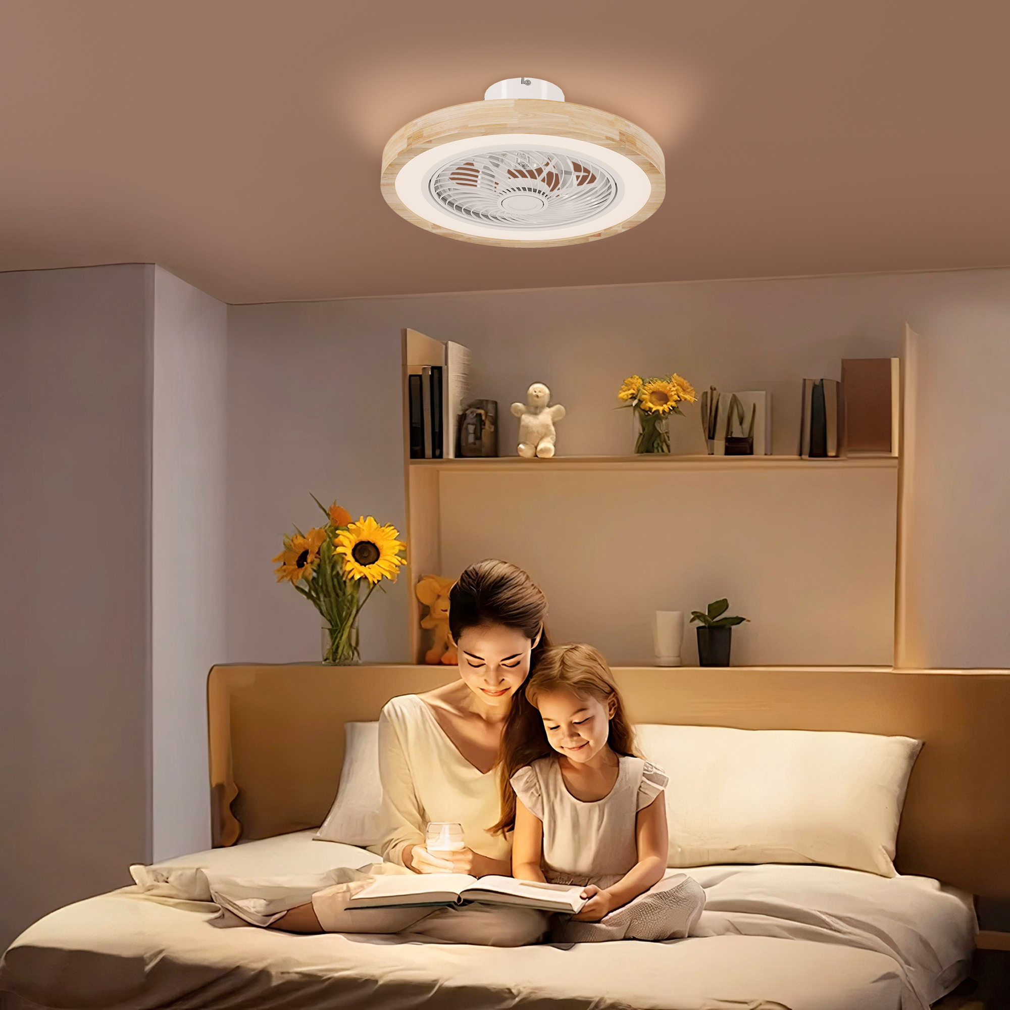 Plafondventilator met Lamp en Afstandsbediening, 6 Snelheden, Aanpasbare Helderheid, Stille Motor, Lichtbruin
