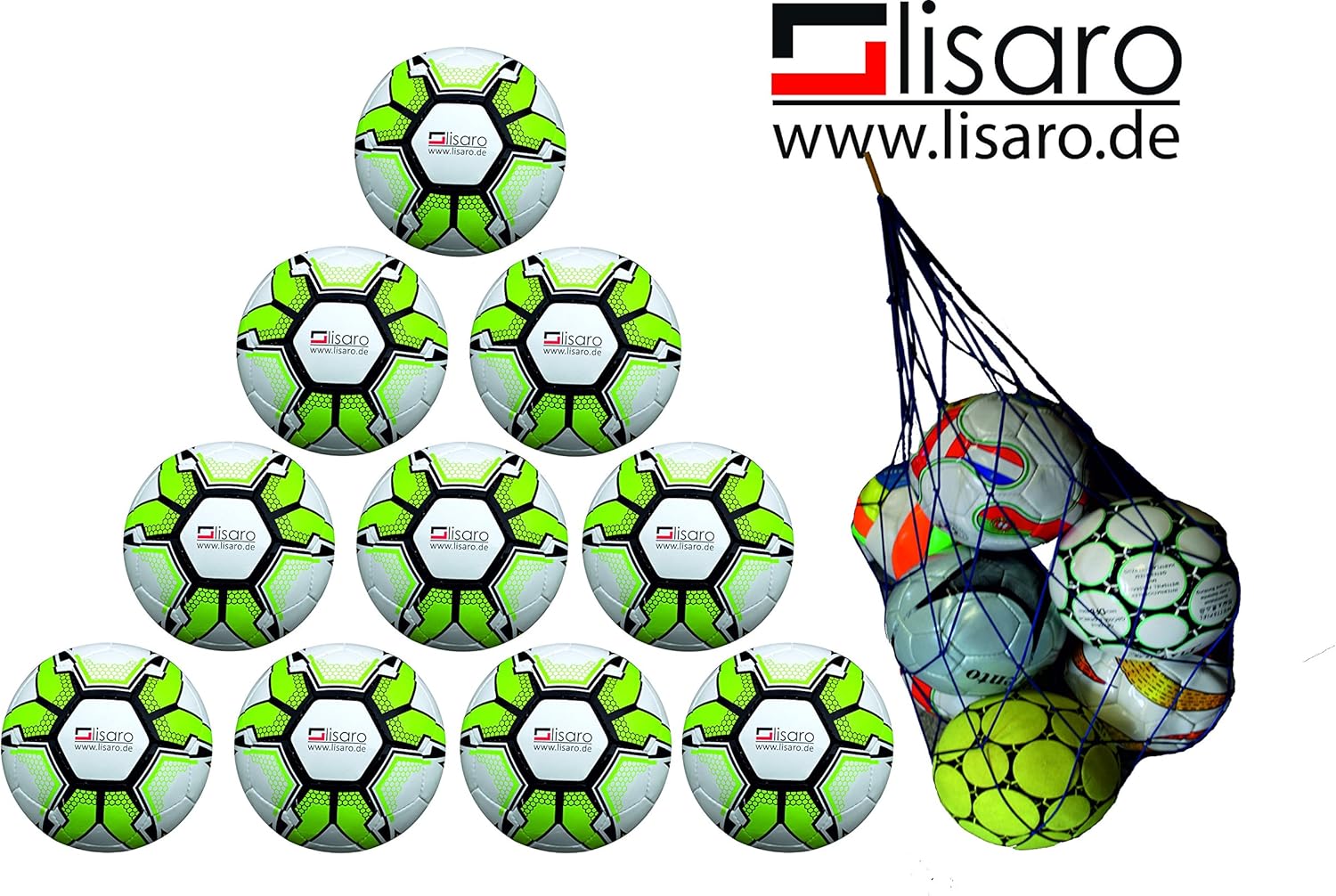Lisaro 10 Fußbälle / 10er Ballpaket Soccerlite Gr. 5 | 290g + Gratis Ball-Netz | Top-Jugend-Ball