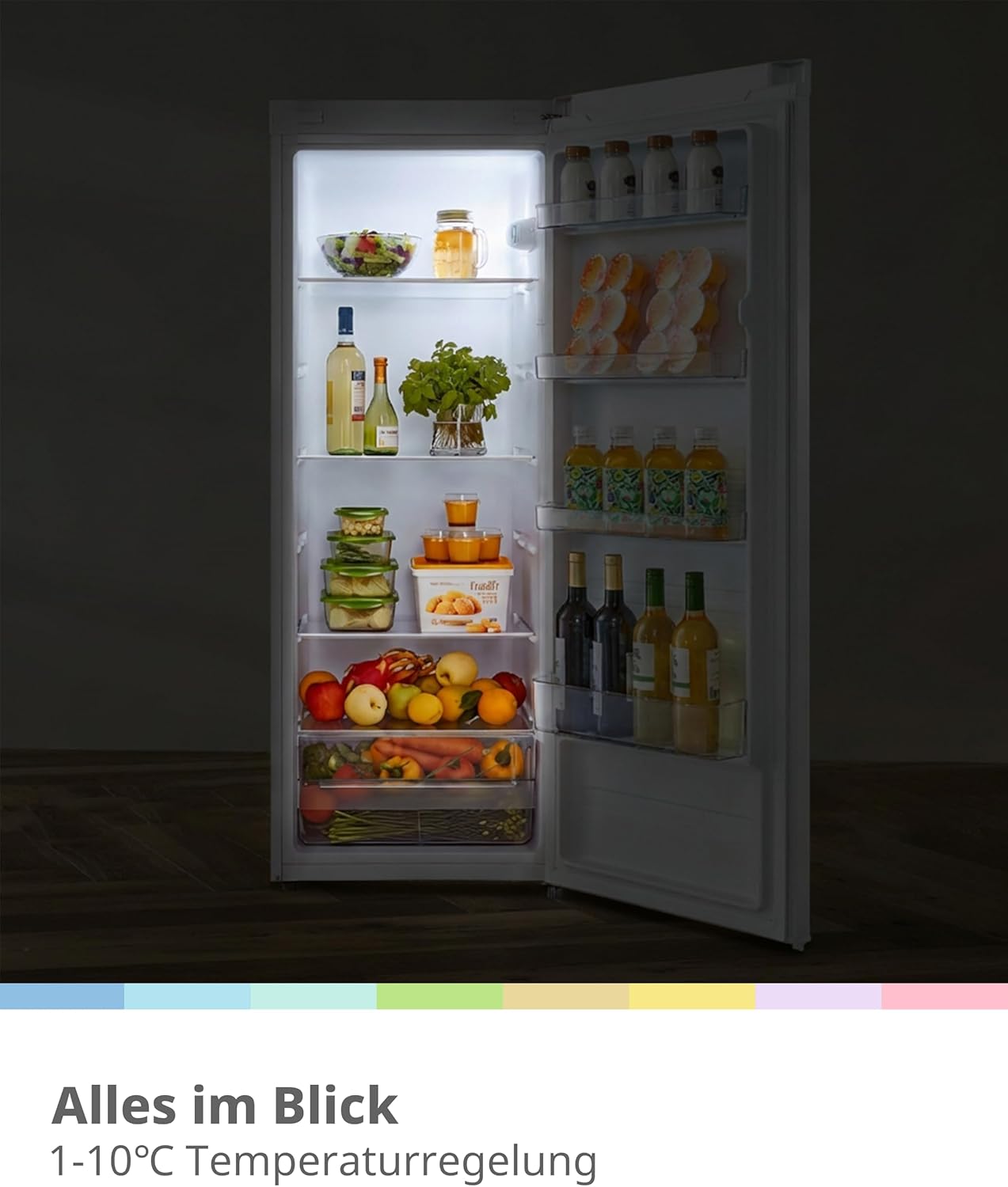 RCD235WH2EU(E) Kühlschrank, 230L Kühlschrank ohne Gefrierfach, 40 dB leise, LED-Licht, 1–10°C einstellbar, wechselbarer Türanschlag, Mehrfach-Glasablagen, Obst- & Gemüseschublade, Weiß