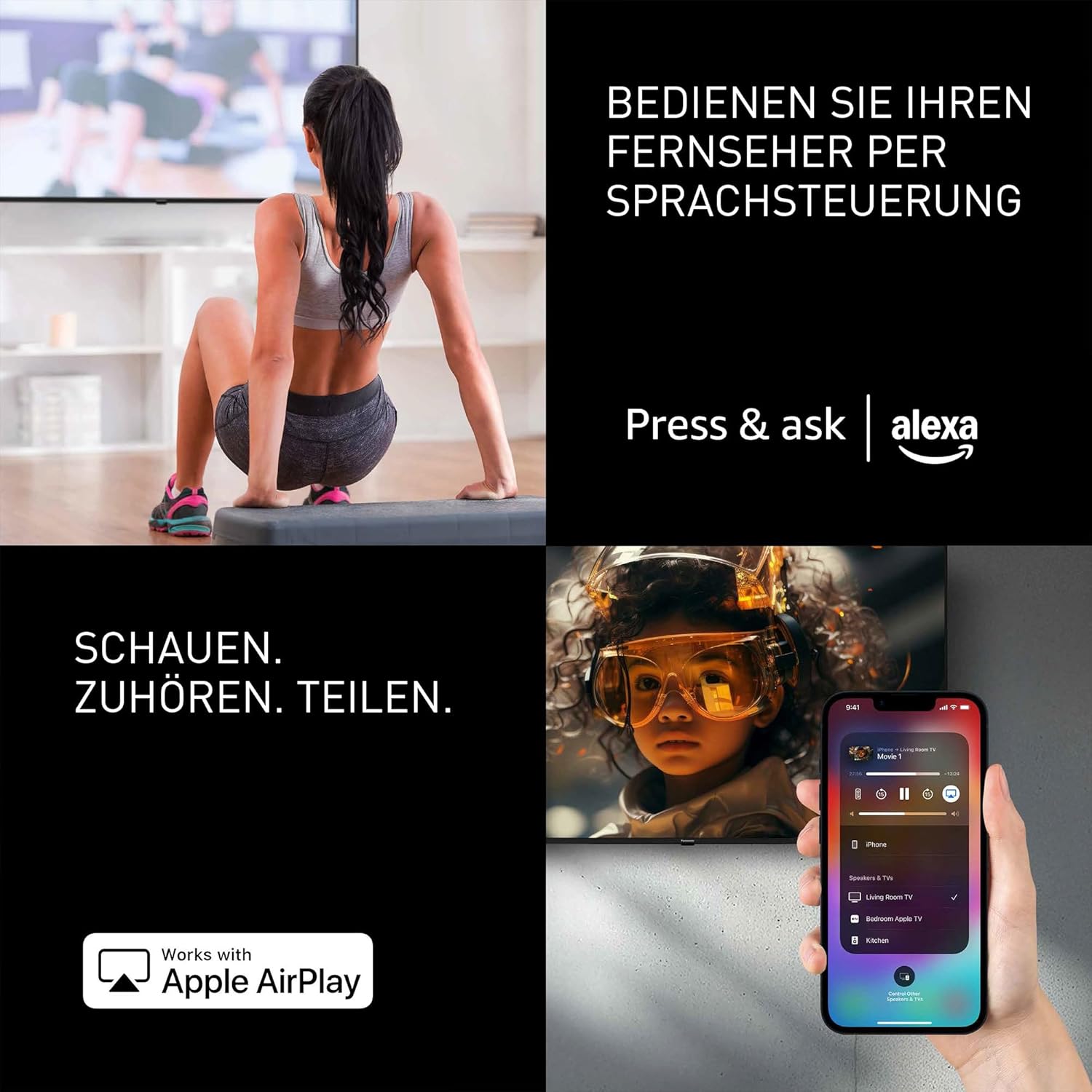 Panasonic Premium TV-50W85BEZ, W85B Serie, 50 Zoll, 4K Ultra HD QLED Smart TV, 2025, 120 Hz, Fire TV, Dolby Vision und Atmos, Game Mode Extreme, Alexa, Apple Support, Bluetooth, Schwarz