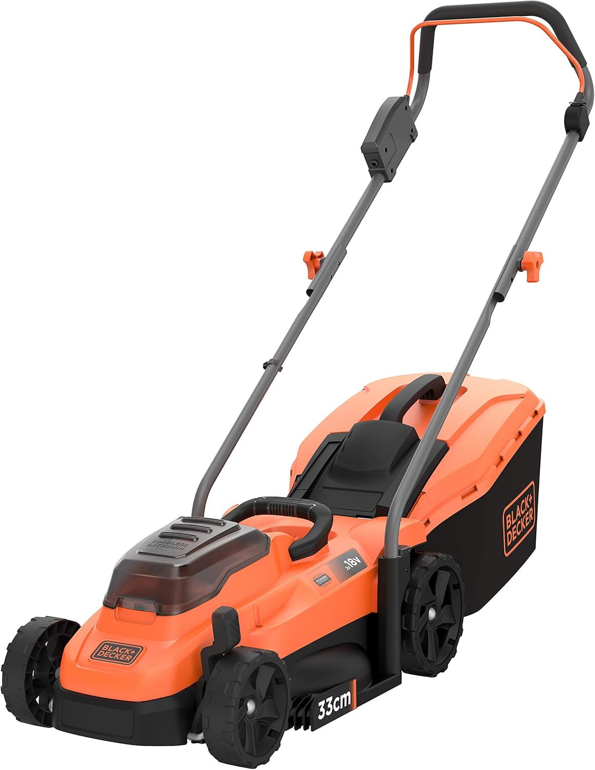 BLACK+DECKER Rasenmäher Akku Rasenmäher Elektro (betrieben mit 2X 18V Akkus, 33 cm Schnittbreite, für kleine und mittlere Rasenflächen bis 250 m², 5-fache Höhenverstellung) BCMW3318N