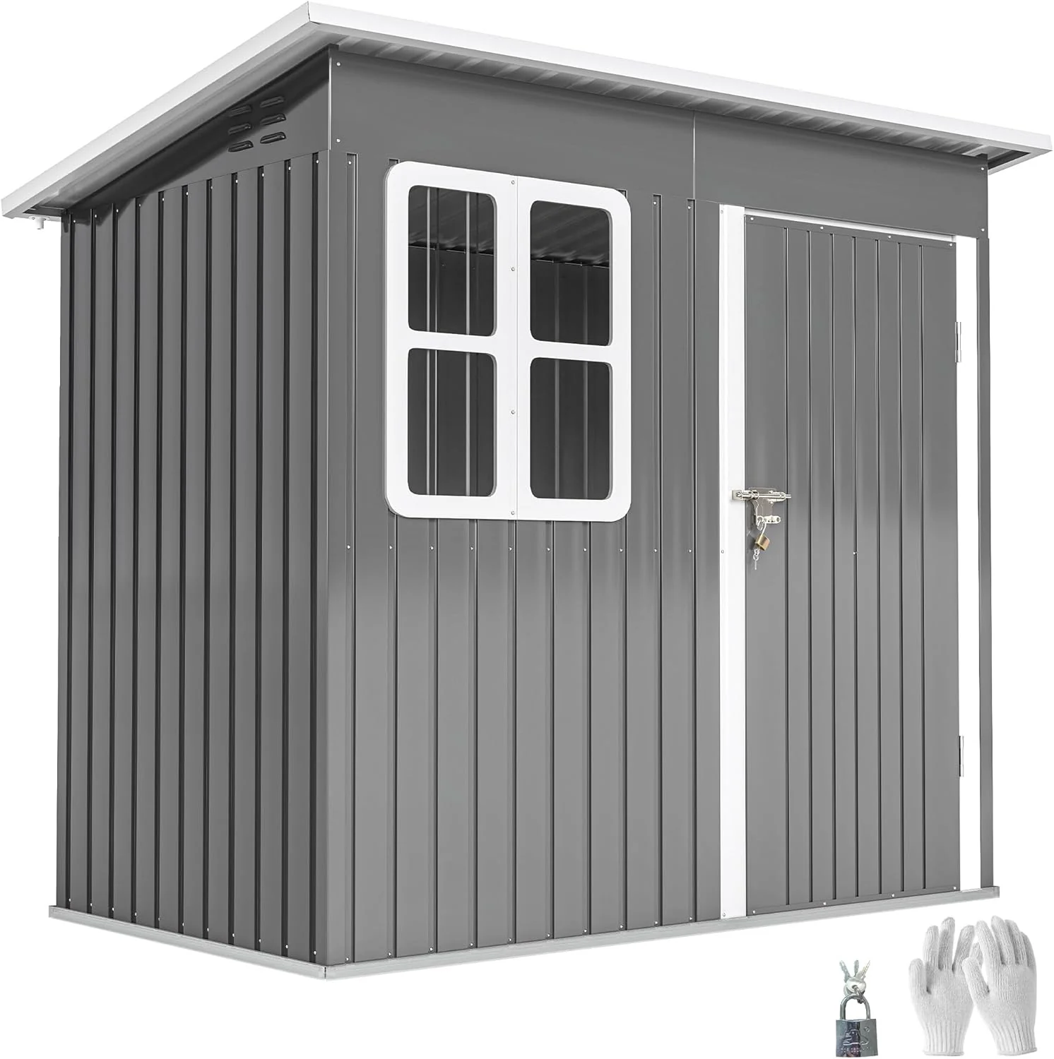 Outsunny Caseta de Jardín Exterior, 2,55 m² 221x133x190 cm, Cobertizo de Jardín Exterior Metálico con Ventana, Puerta con Cerradura y Ventilaciones, para Almacenamiento de Herramientas, Gris Oscuro