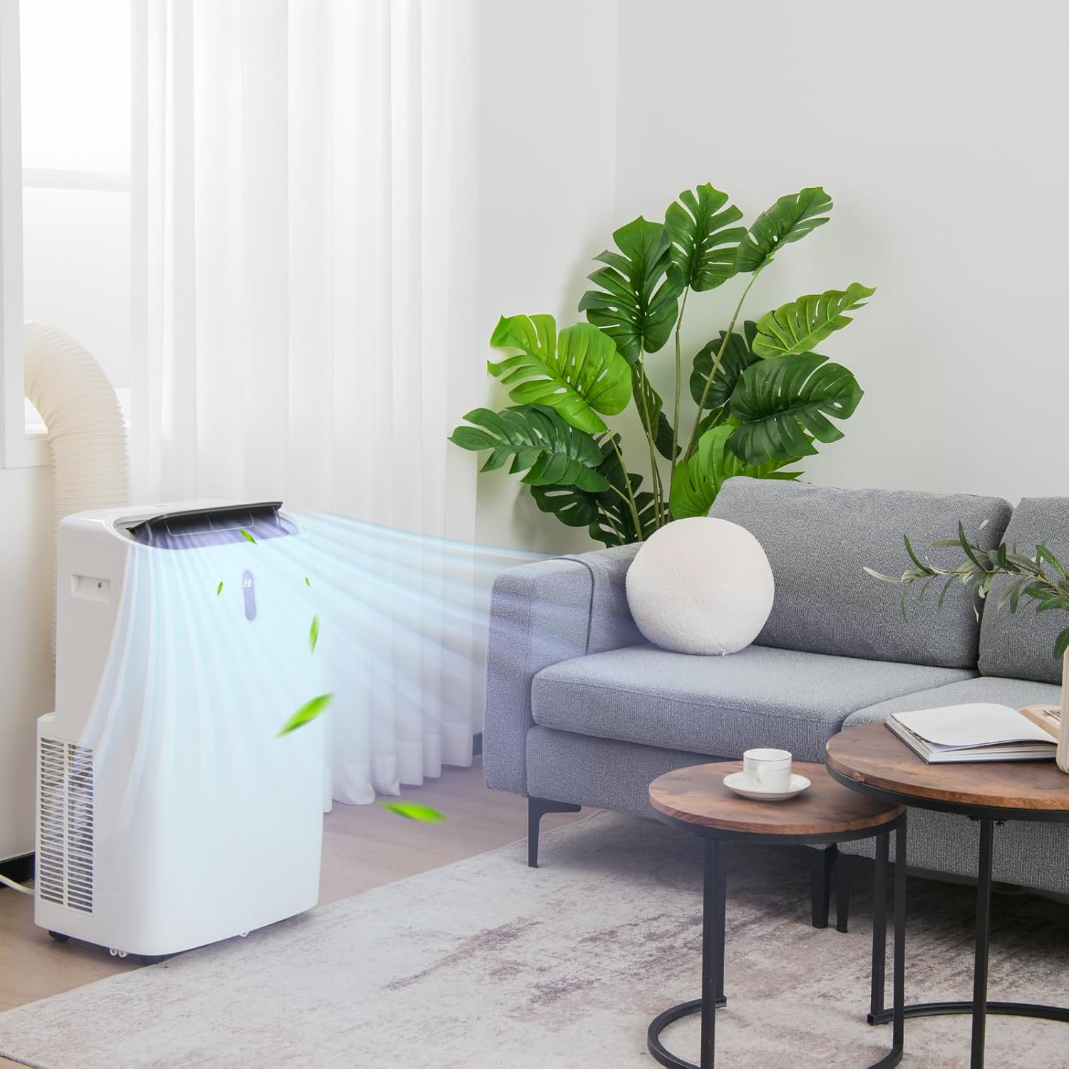 GOPLUS 16000 BTU Klimaanlage mit Abluftschlauch, 5 in 1 mobiles Klimagerät: Kühlen, Heizen, Entfeuchten, Belüften, Schlafmodus | für Raumgröße bis 30㎡ | 24H-Timer | App/Fernbedienung (16000BTU)