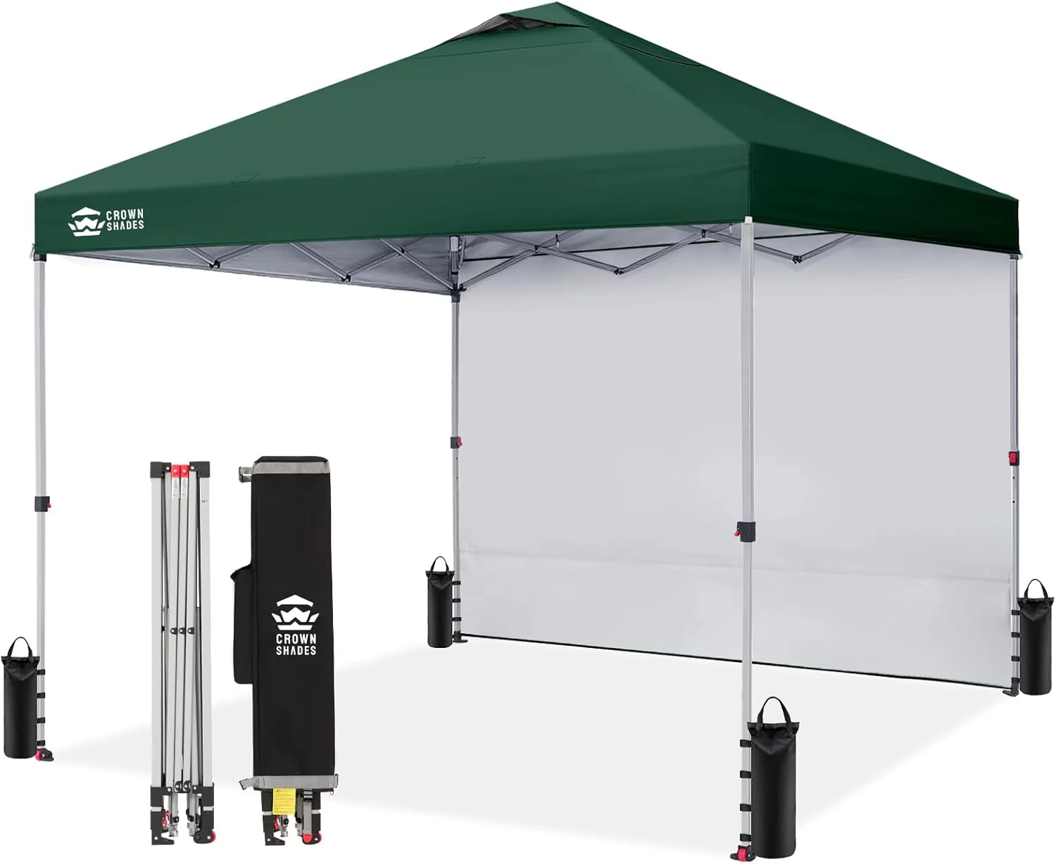 CROWN SHADES 10x10 Pop Up Canopy with 1 Side Wall - Beach Tent with One Push Setup - Outdoor Sun Shade for Events. Parties. Camping - Gazebo with STO-N-Go Cover Bag (White)