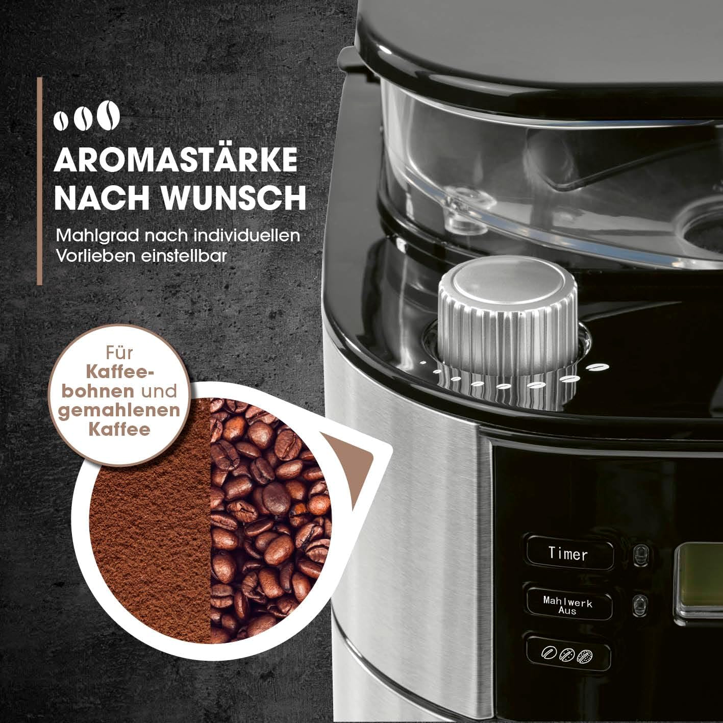 Barista filterkoffiezetapparaat met verstelbare molen & thermoskan | Warmhoudfunctie, 24-uurs timer & permanent filter | Voor 10 koppen koffie | Koffiezetapparaat voor bonen & poeder [roestvrij staal]