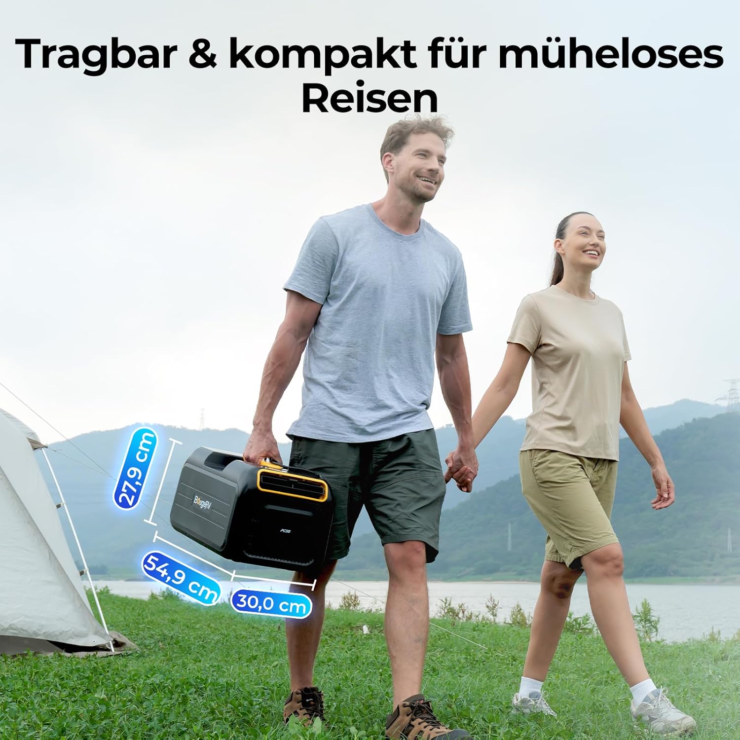 BougeRV Tragbare Klimaanlage für Camping, 3500 BTU Kühlen Mobile Klimaanlage, 10 Minuten Schnelle Kühlung, App-Steuerung, 5 Fach Funktion, R290 Gas, AC 100V-240V, für Zelt, Van