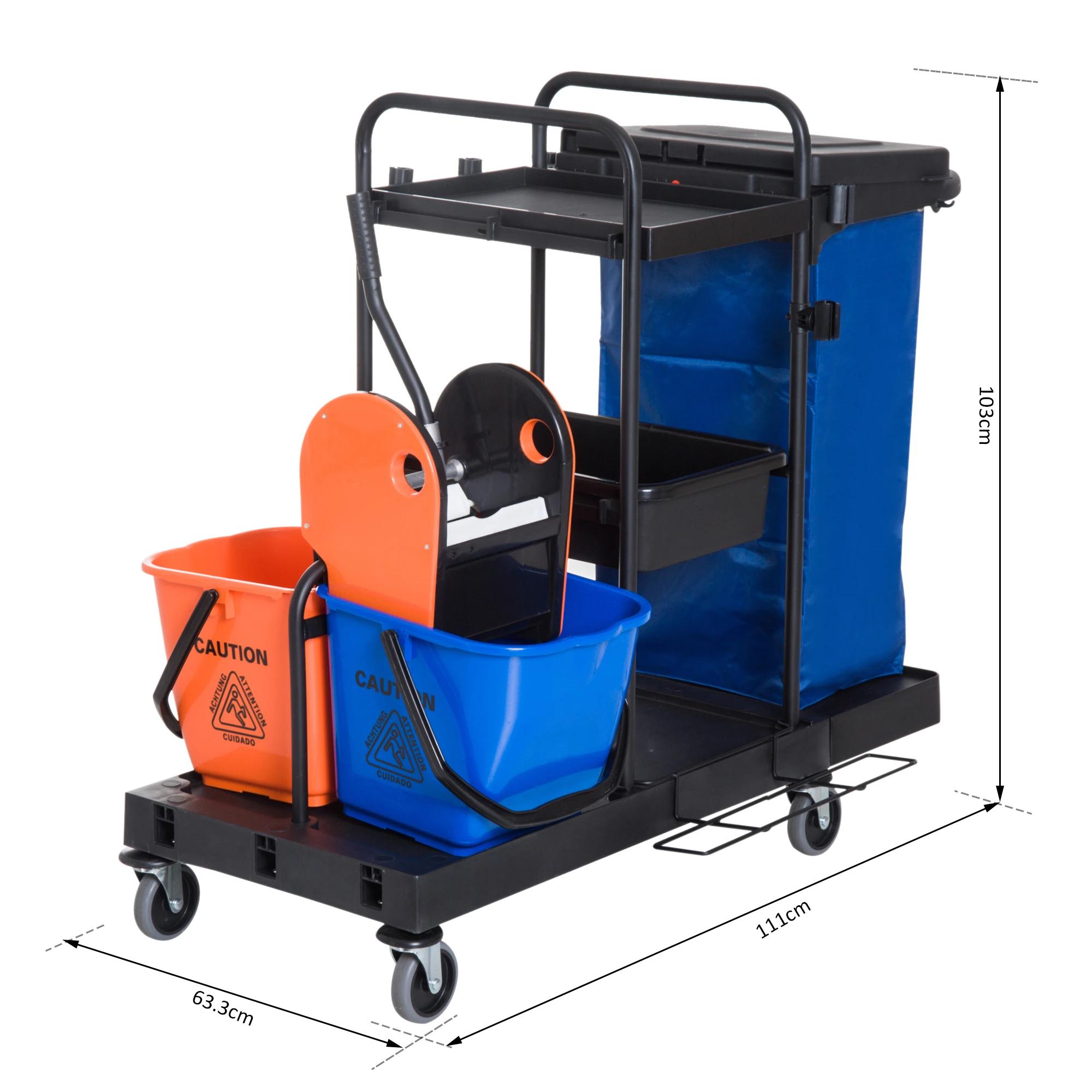 schoonmaakwagen reinigingswagen veegwagen systeemwagen met 4 wielen 2 emmers